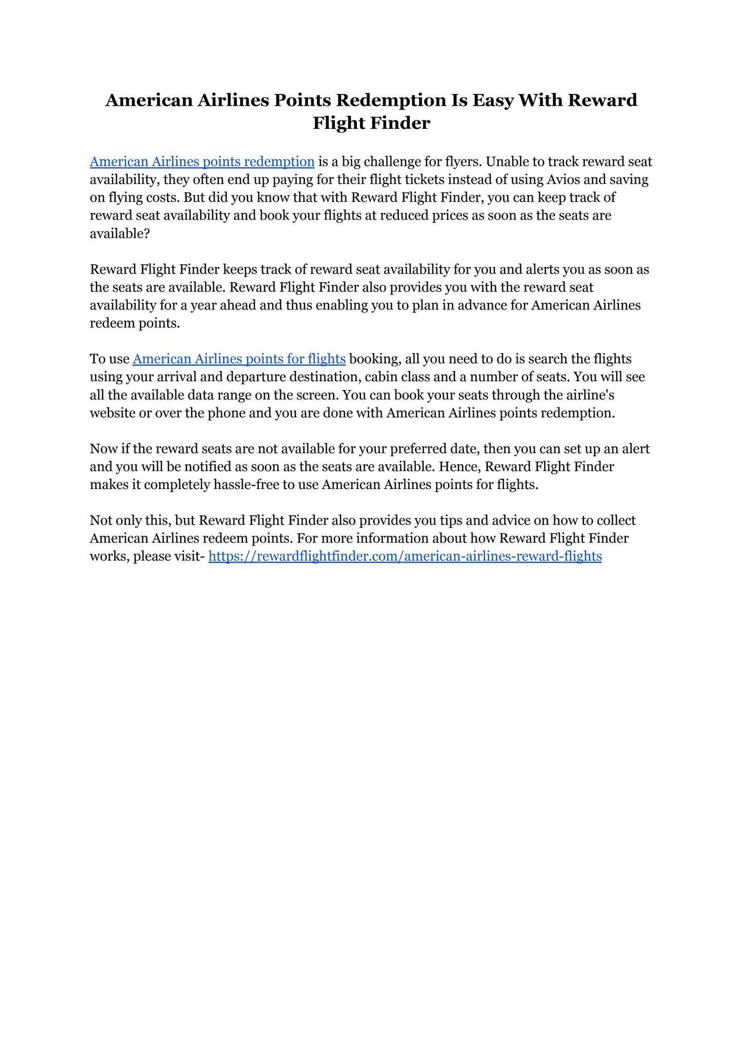 American Airlines Points Redemption Is Easy With Reward Flight Finder