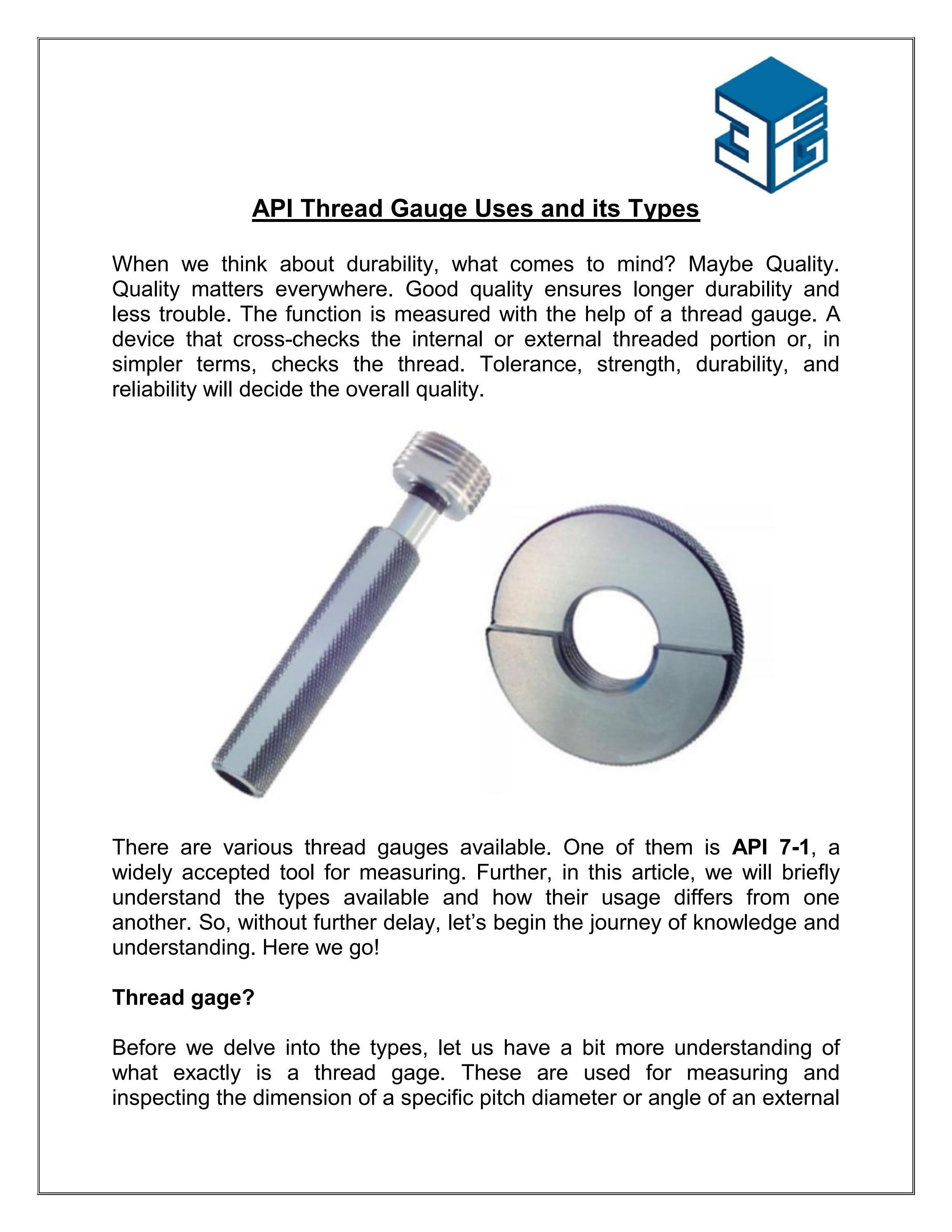 API Thread Gauge Uses and its Types by Third Coast Gage & Calibration