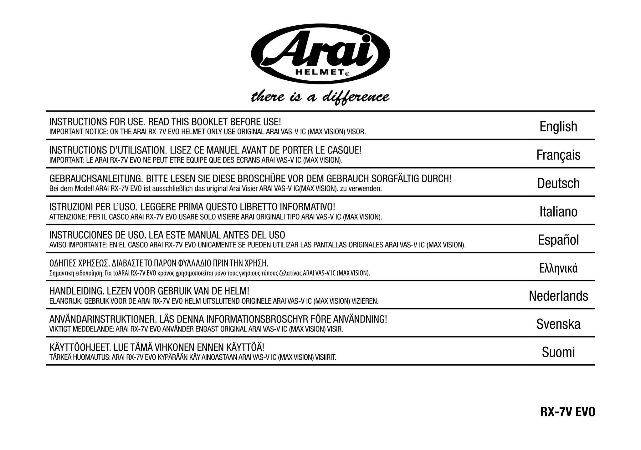 RX-7V EVO Instruction Manual by Arai Helmet (Europe) B.V. - Issuu