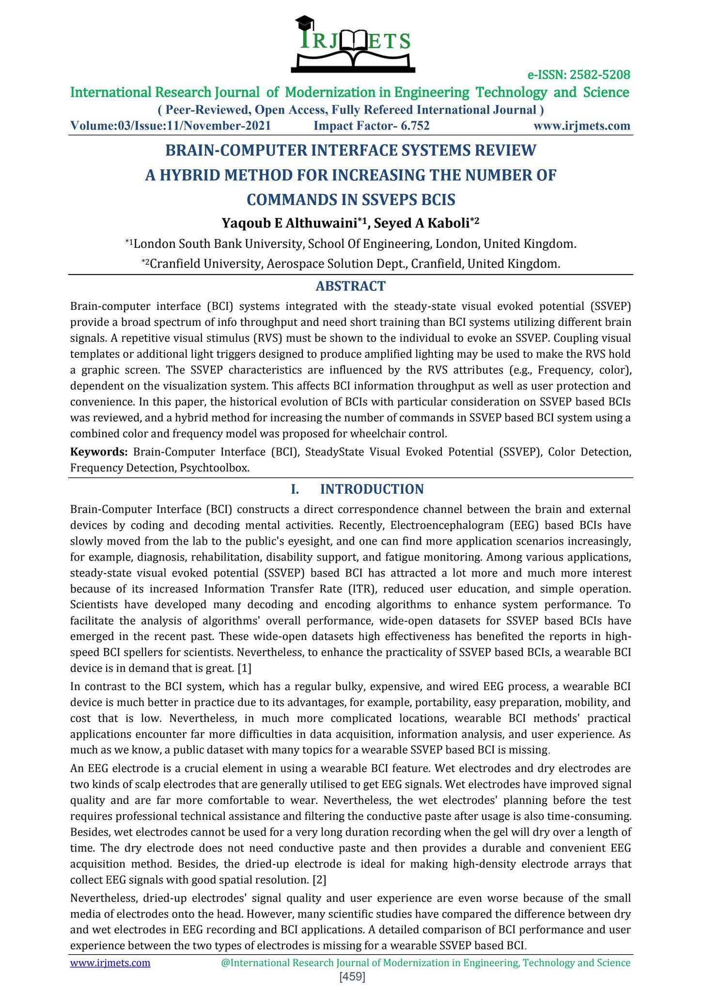 BRAIN-COMPUTER INTERFACE SYSTEMS REVIEW A HYBRID METHOD FOR INCREASING ...