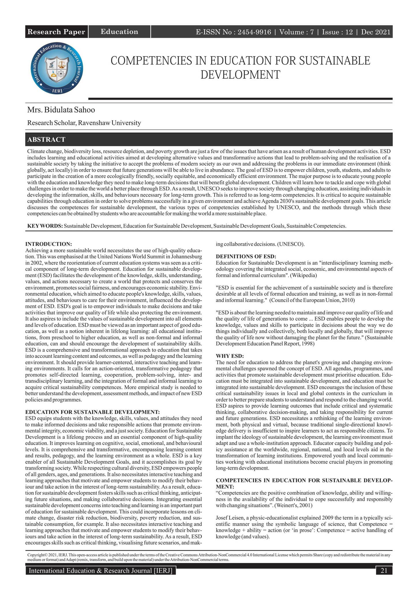 COMPETENCIES IN EDUCATION FOR SUSTAINABLE DEVELOPMENT by International ...