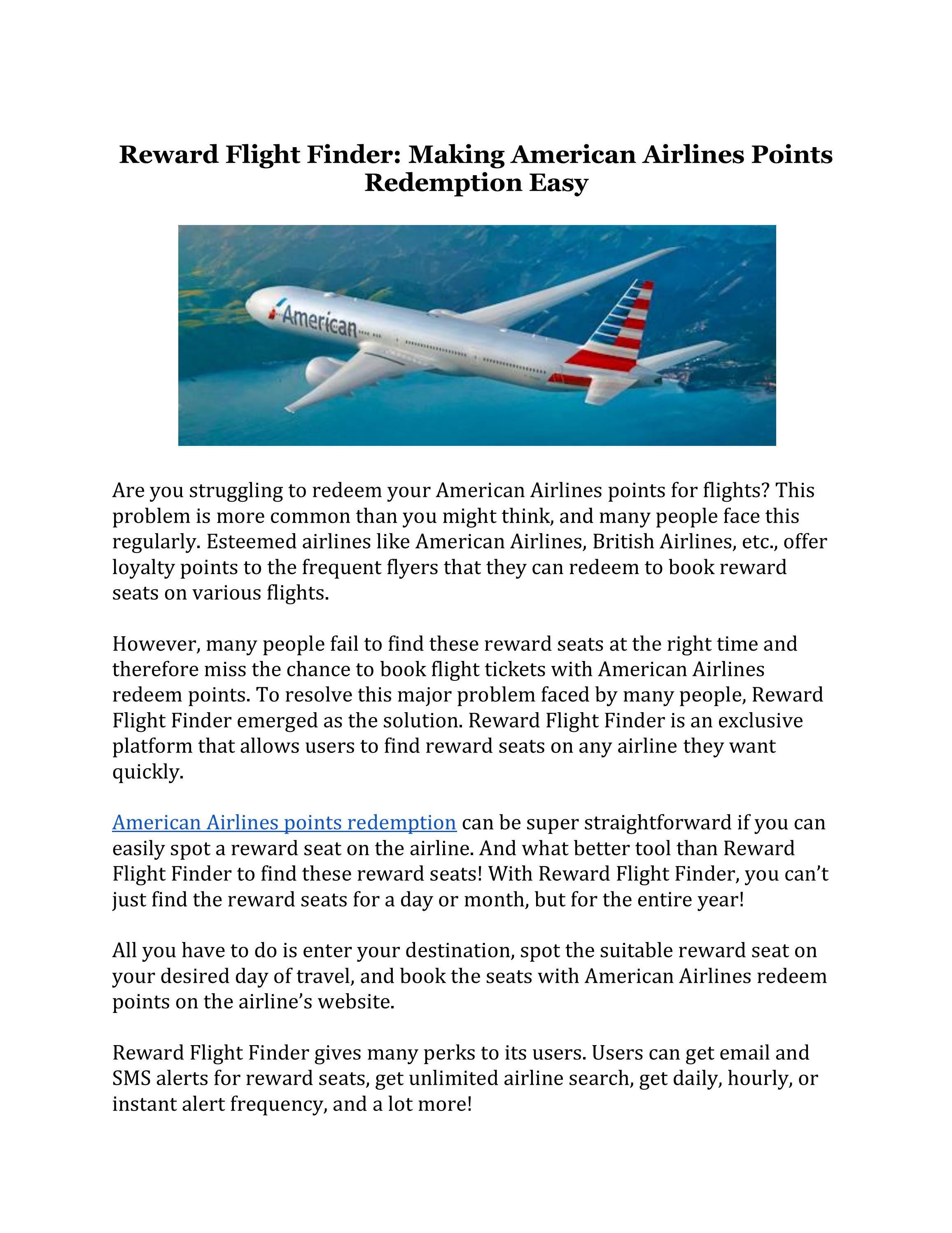 Reward Flight Finder Making American Airlines Points Redemption Easy