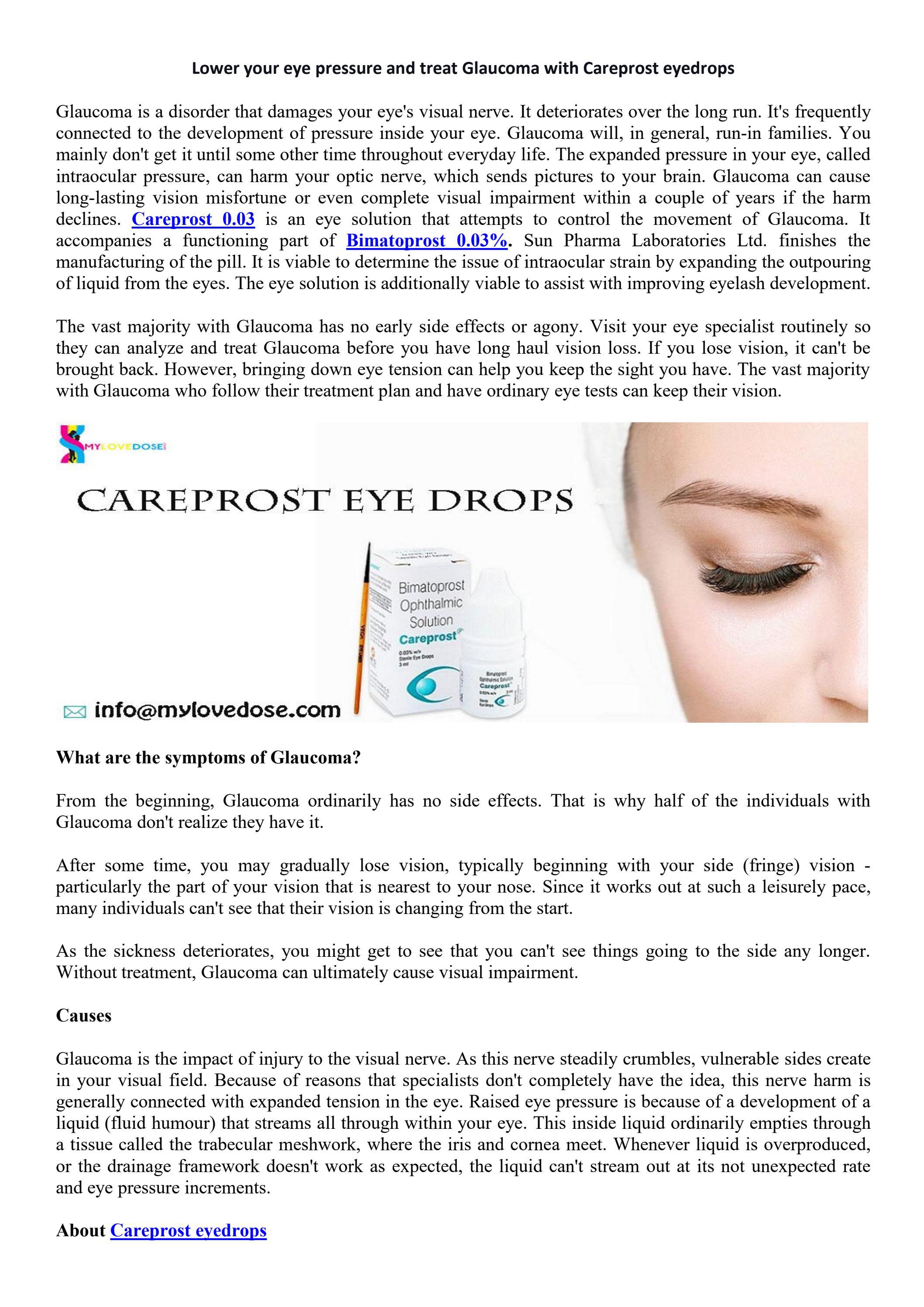 Lower Your Eye Pressure And Treat With Careprost Eye Drops by