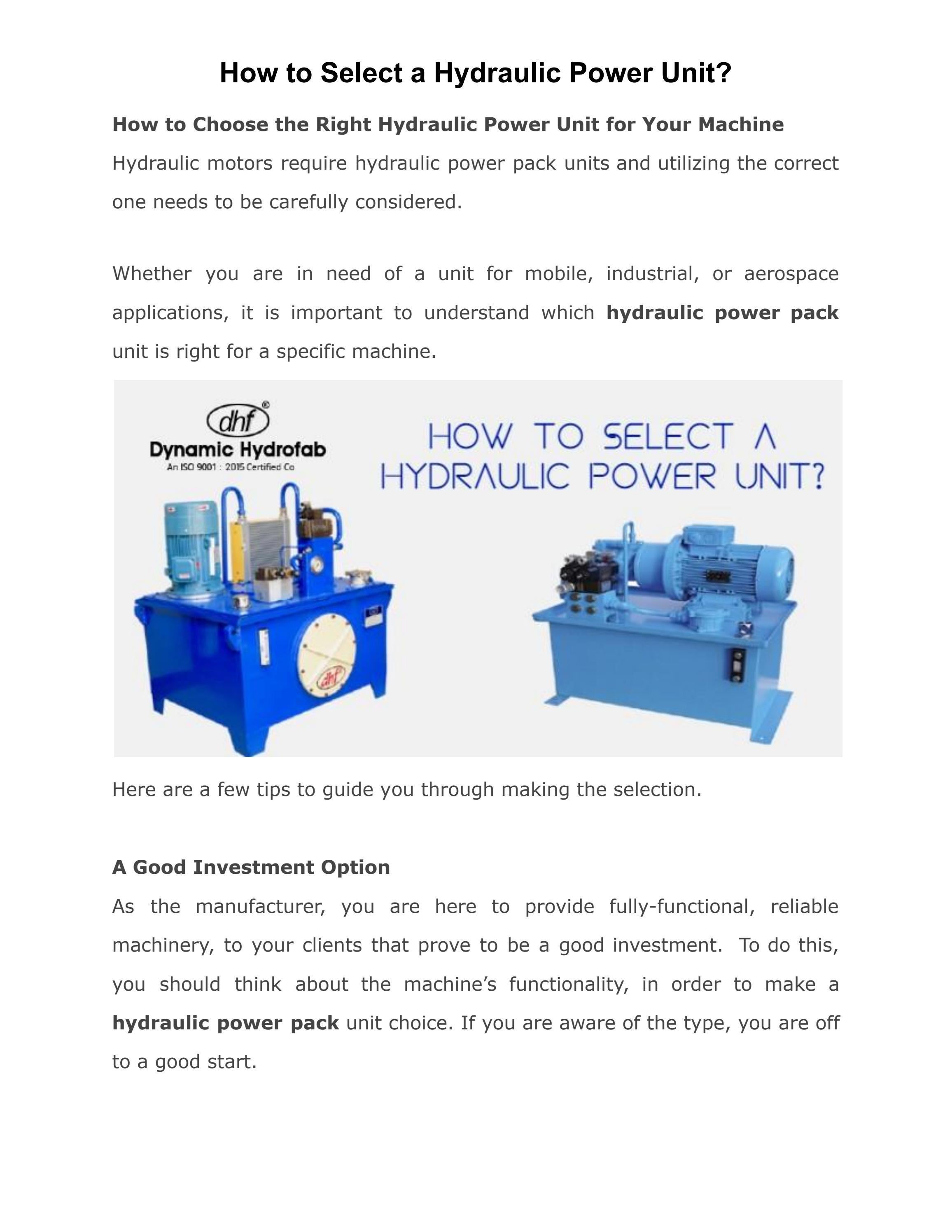 How to Select a Hydraulic Power Unit? by Dynamic Hydrofab Issuu