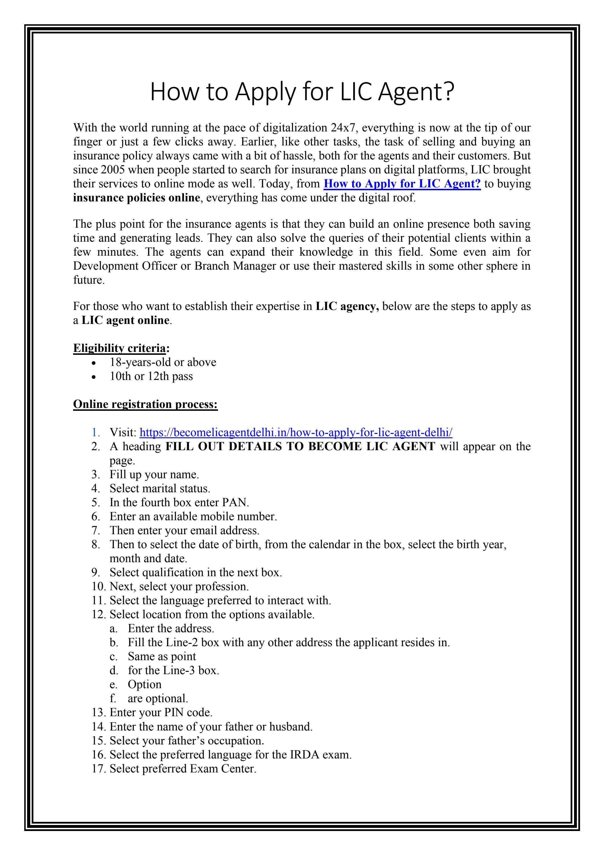 How to Apply for LIC Agent? by Nybble Host Digital Marketer Issuu
