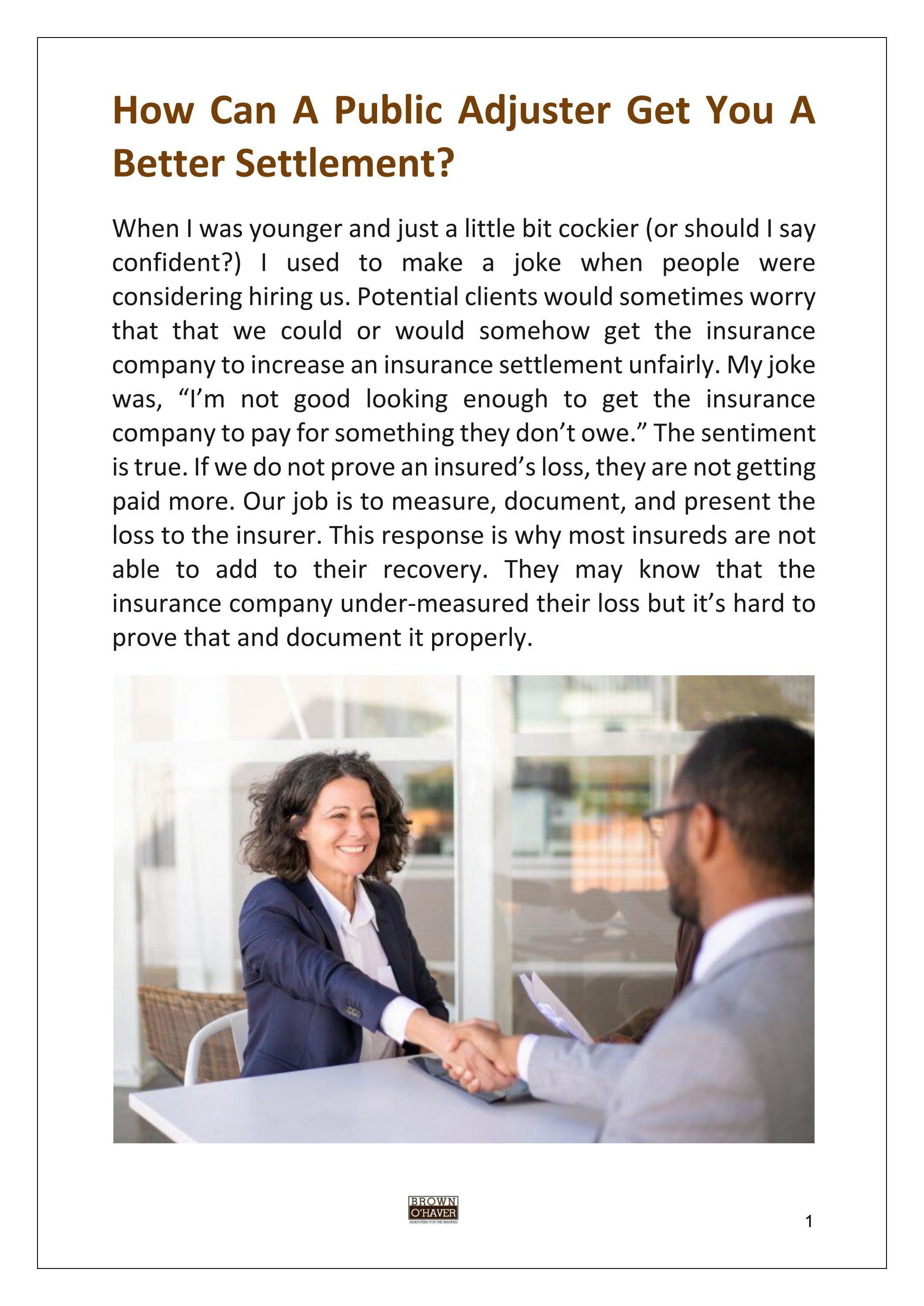 How Can A Public Adjuster Get You A Better Settlement? by brownohaverok