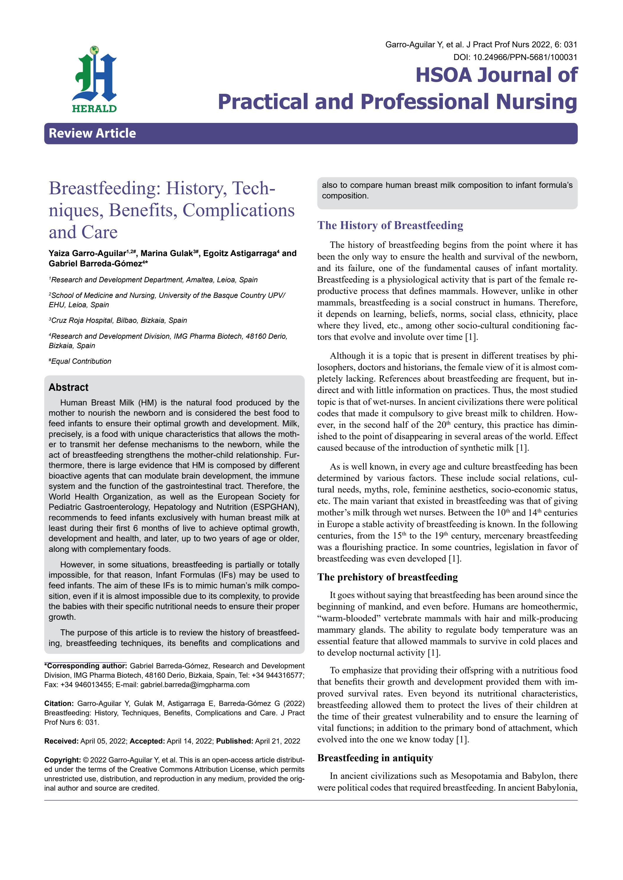 Breastfeeding History, Techniques, Benefits, Complications and Care by