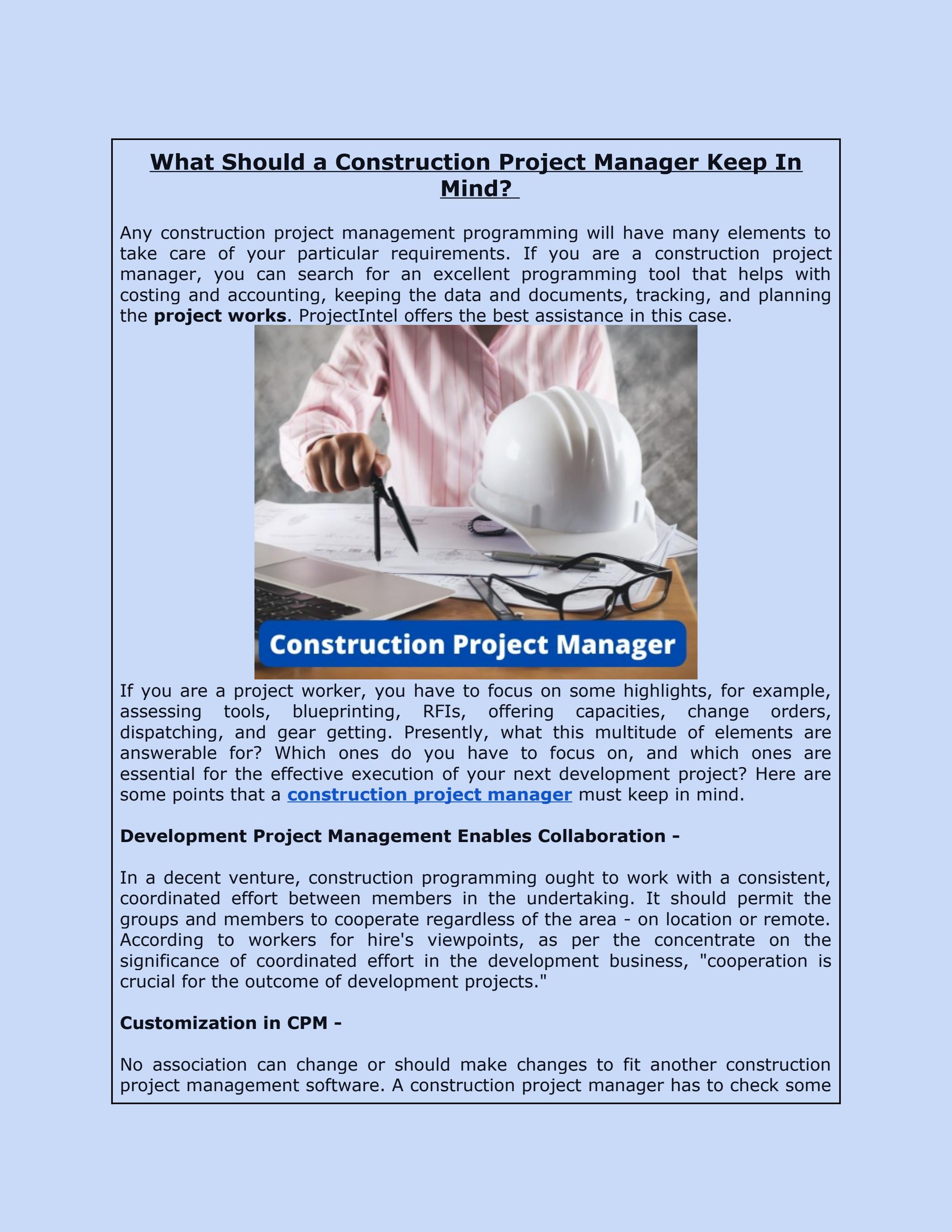 What Should a Construction Project Manager Keep In Mind? by Amir Husain