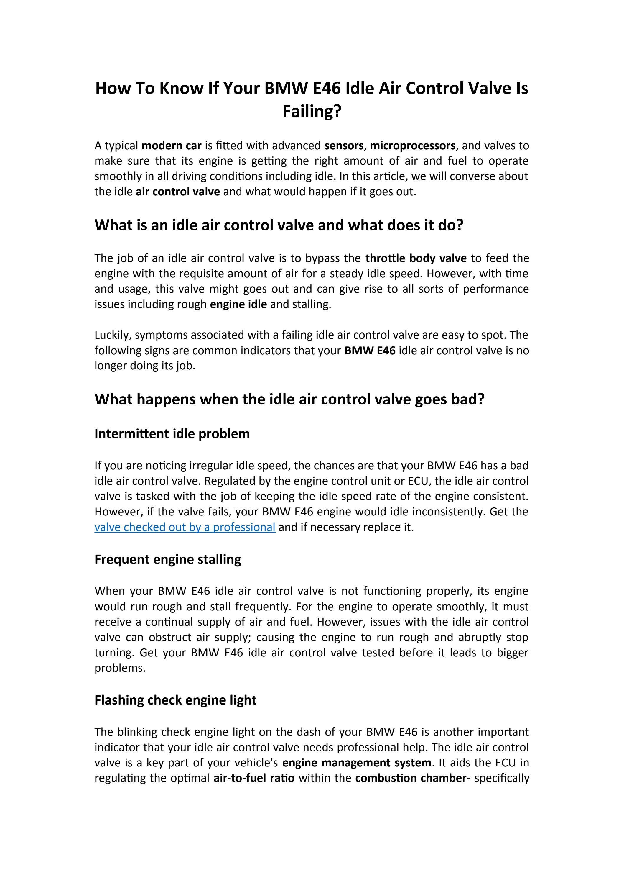 How To Know If Your BMW E46 Idle Air Control Valve Is Failing? by