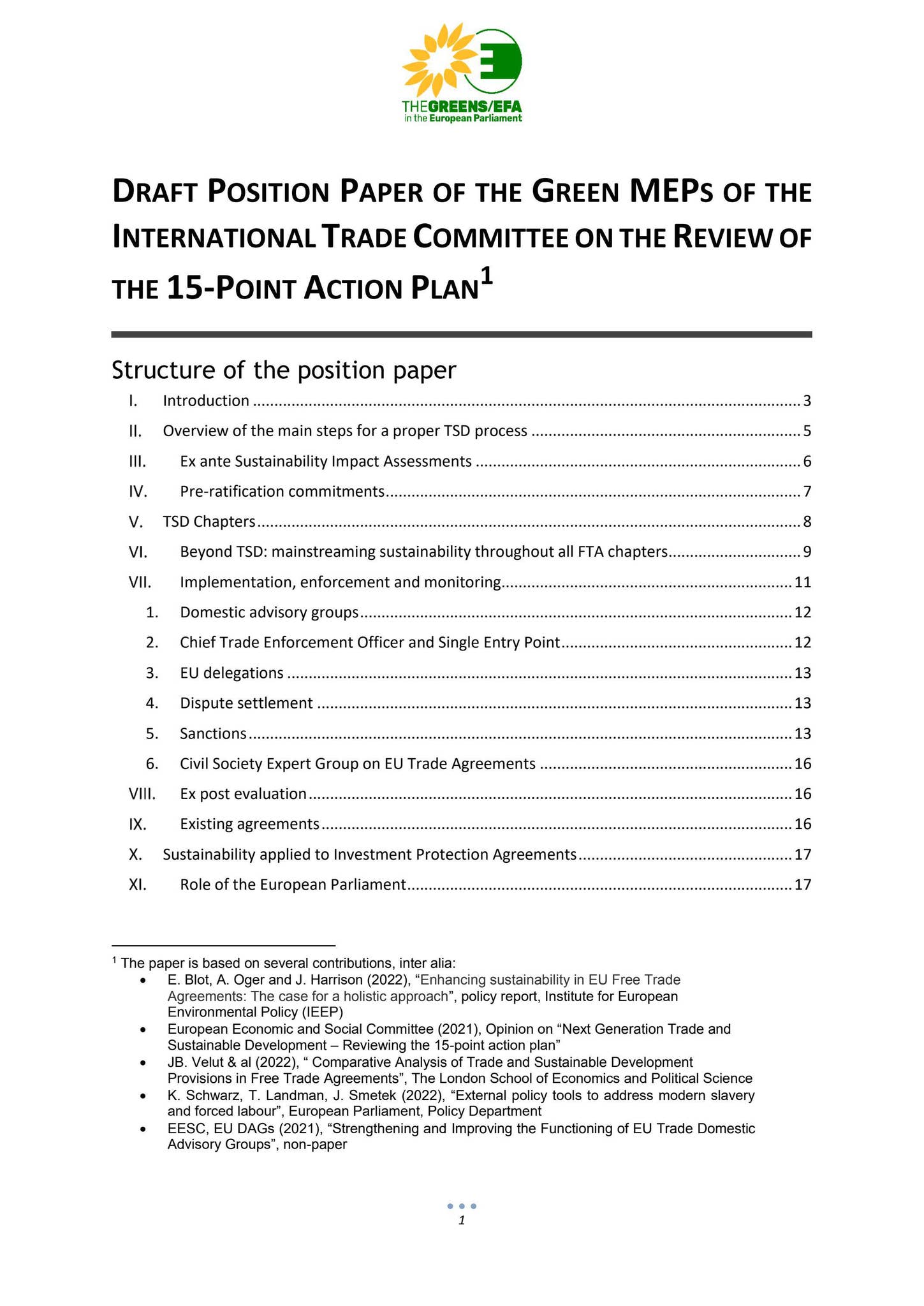 POSITION PAPER OF THE GREEN OF THE INTA COMMITTEE ON THE REVIEW OF THE ...