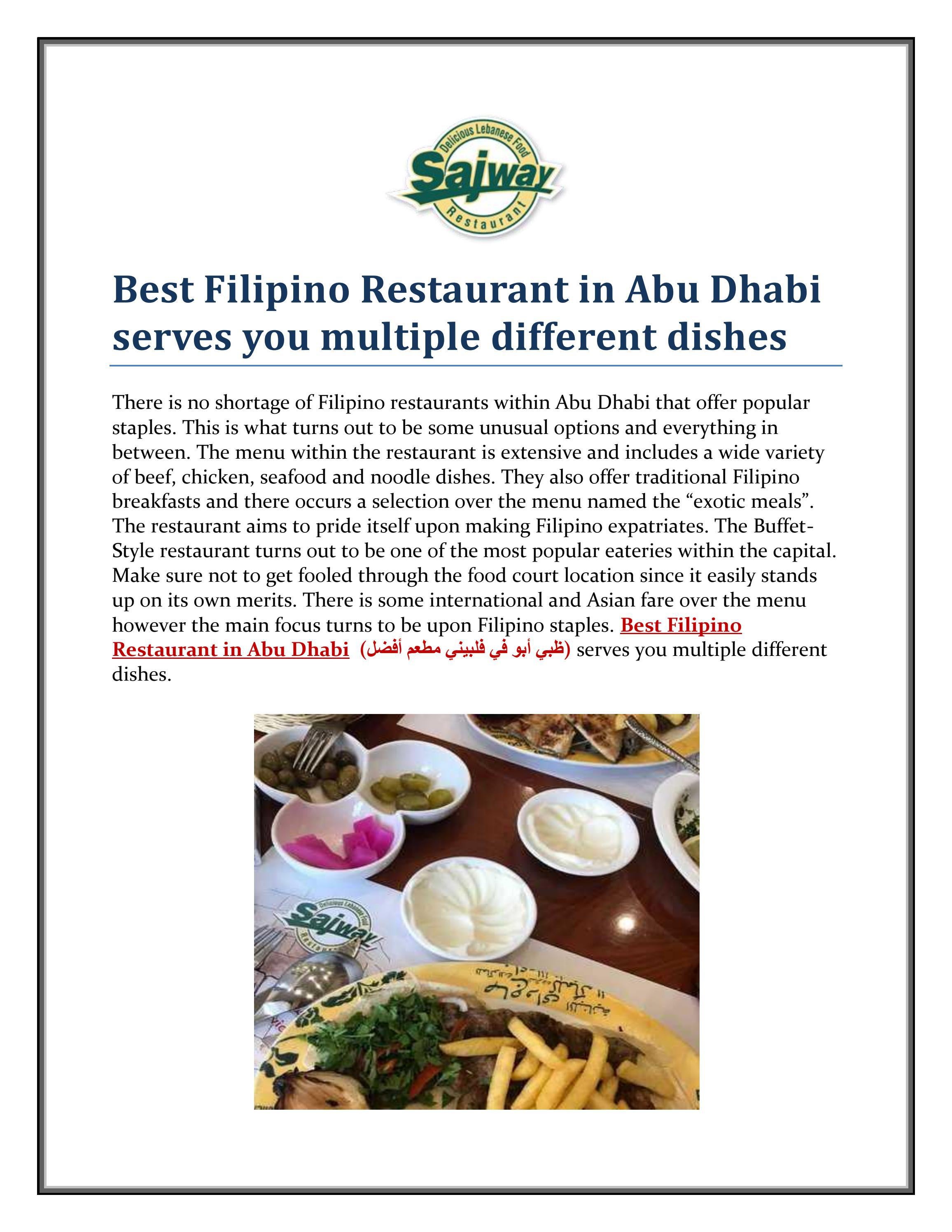 Best Filipino Restaurant in Abu Dhabi serves you m
