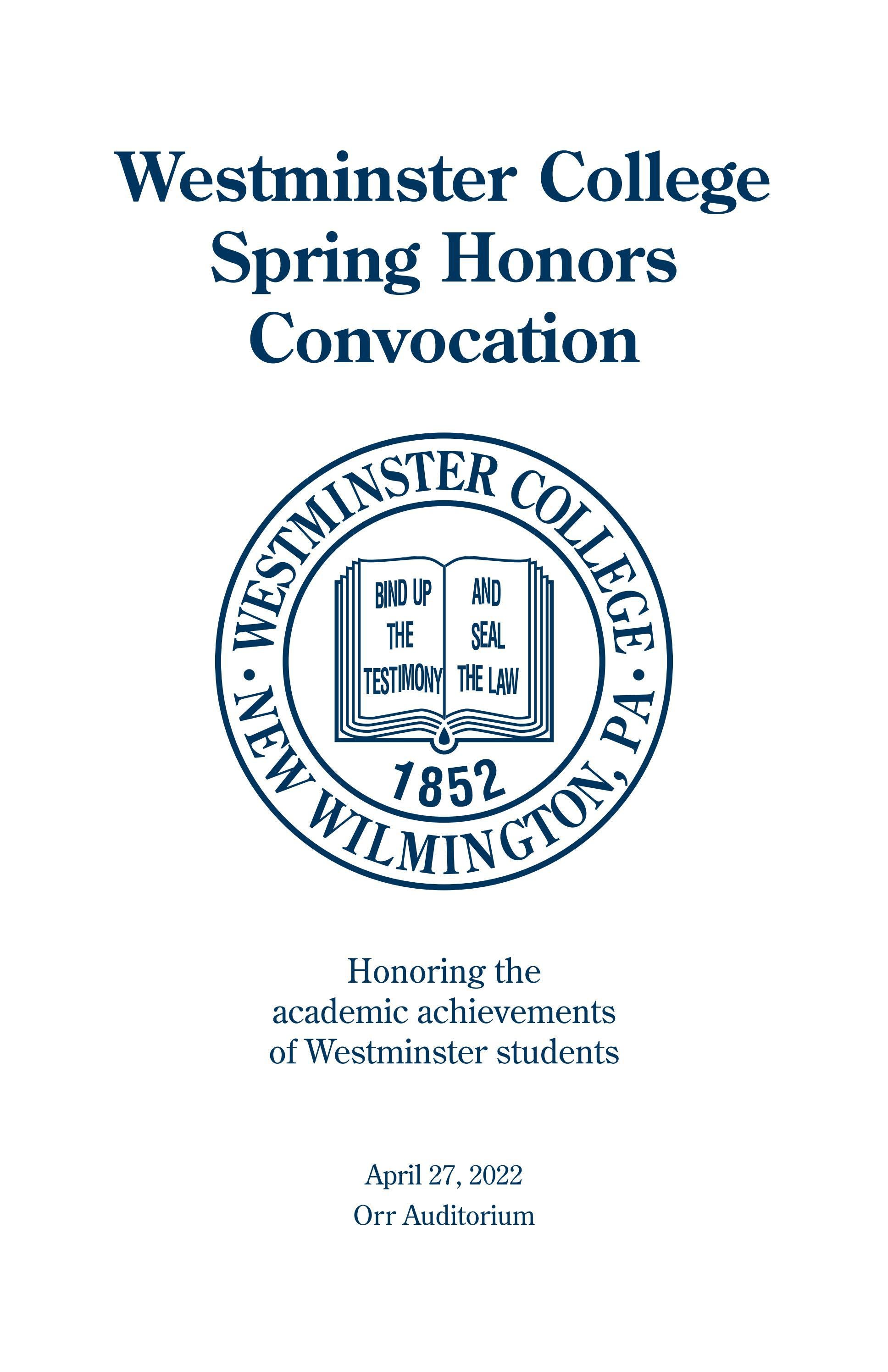 Westminster College 2002 Honors Convocation program by Westminster ...