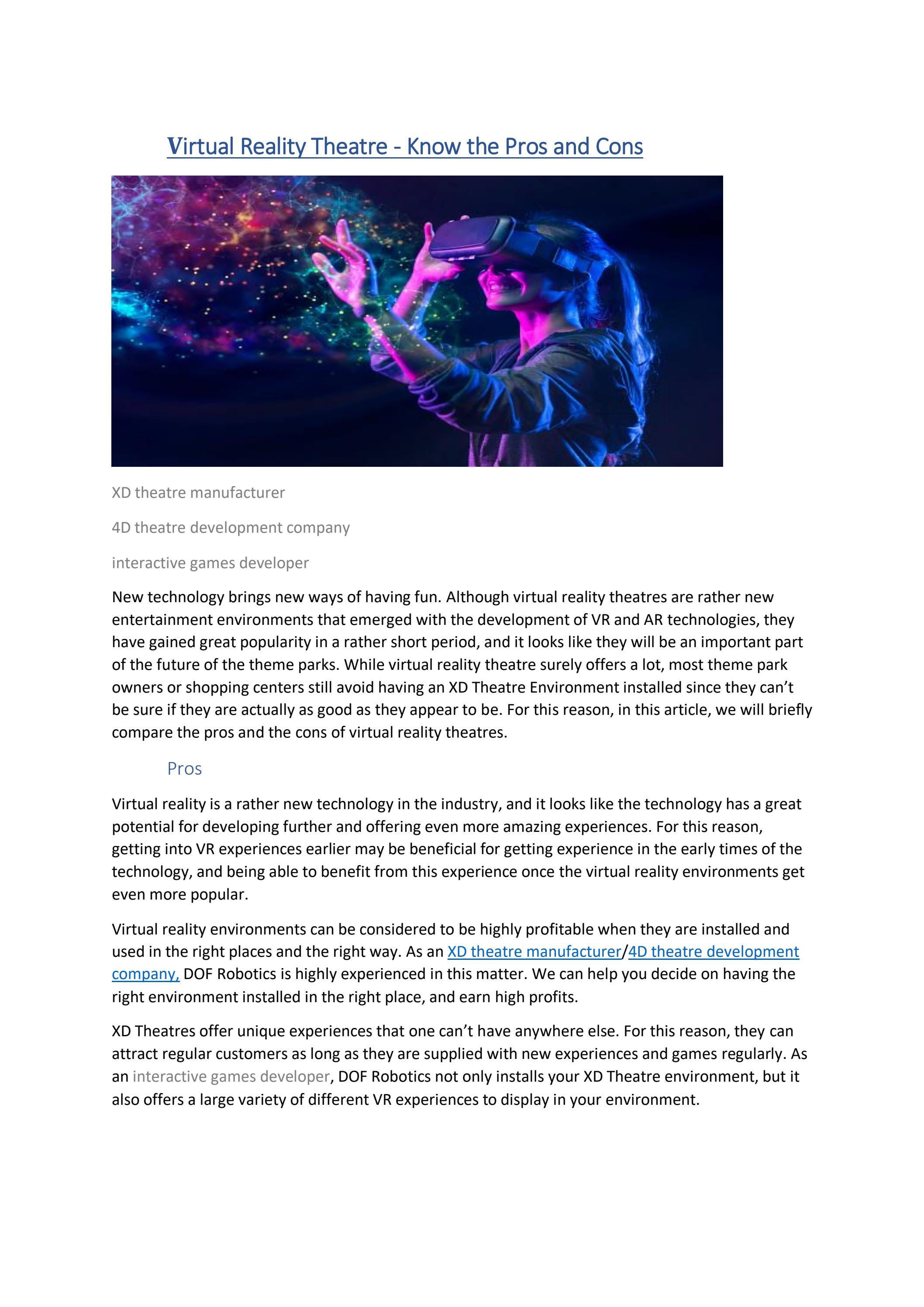 Virtual Reality Theatre Know the Pros and Cons by dofrobotics Issuu