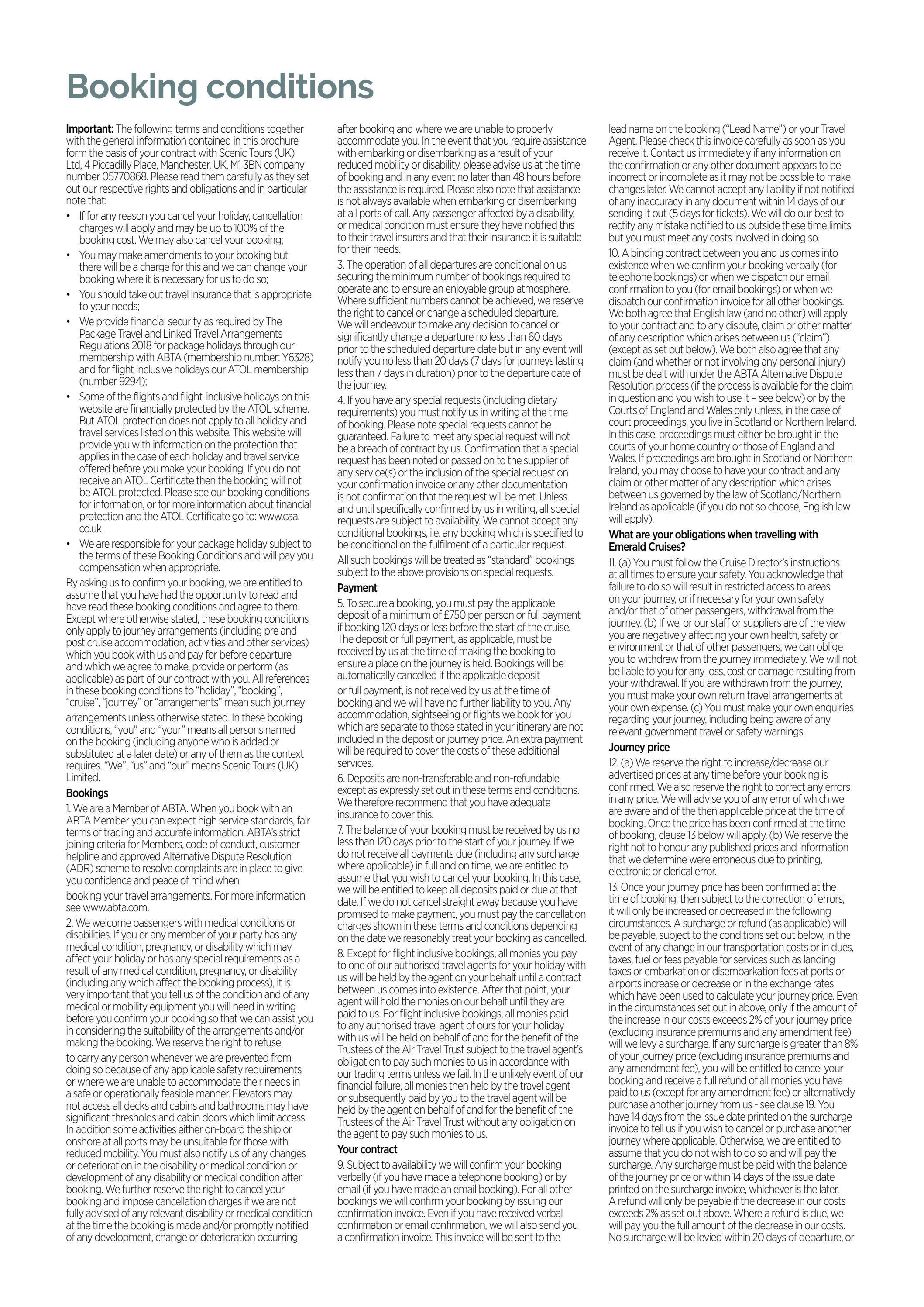 Europe River Cruises 2023 Terms and Conditions by Emerald Cruises UK