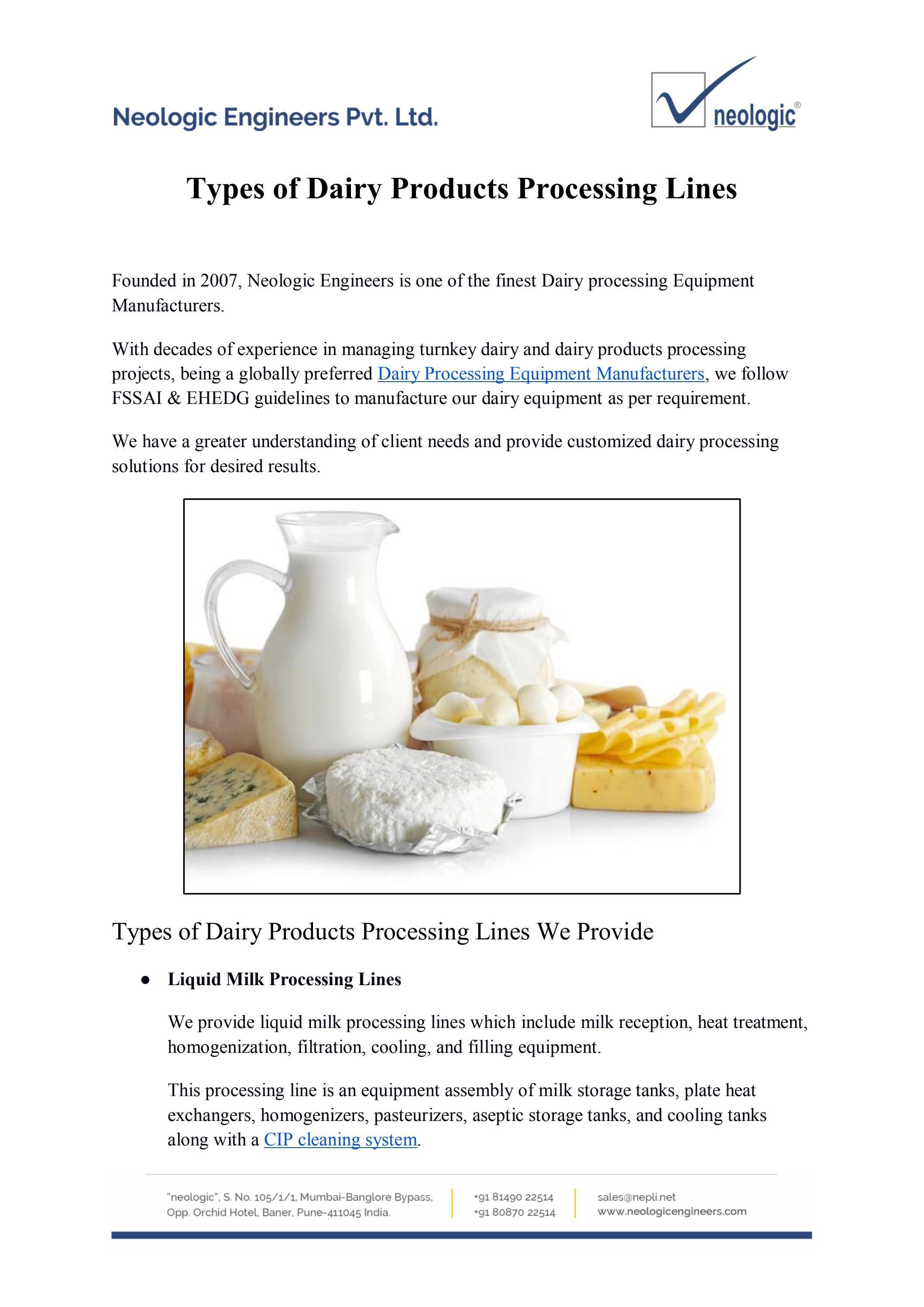 Types of Dairy Products Processing Lines by Sanjay Bapat Issuu