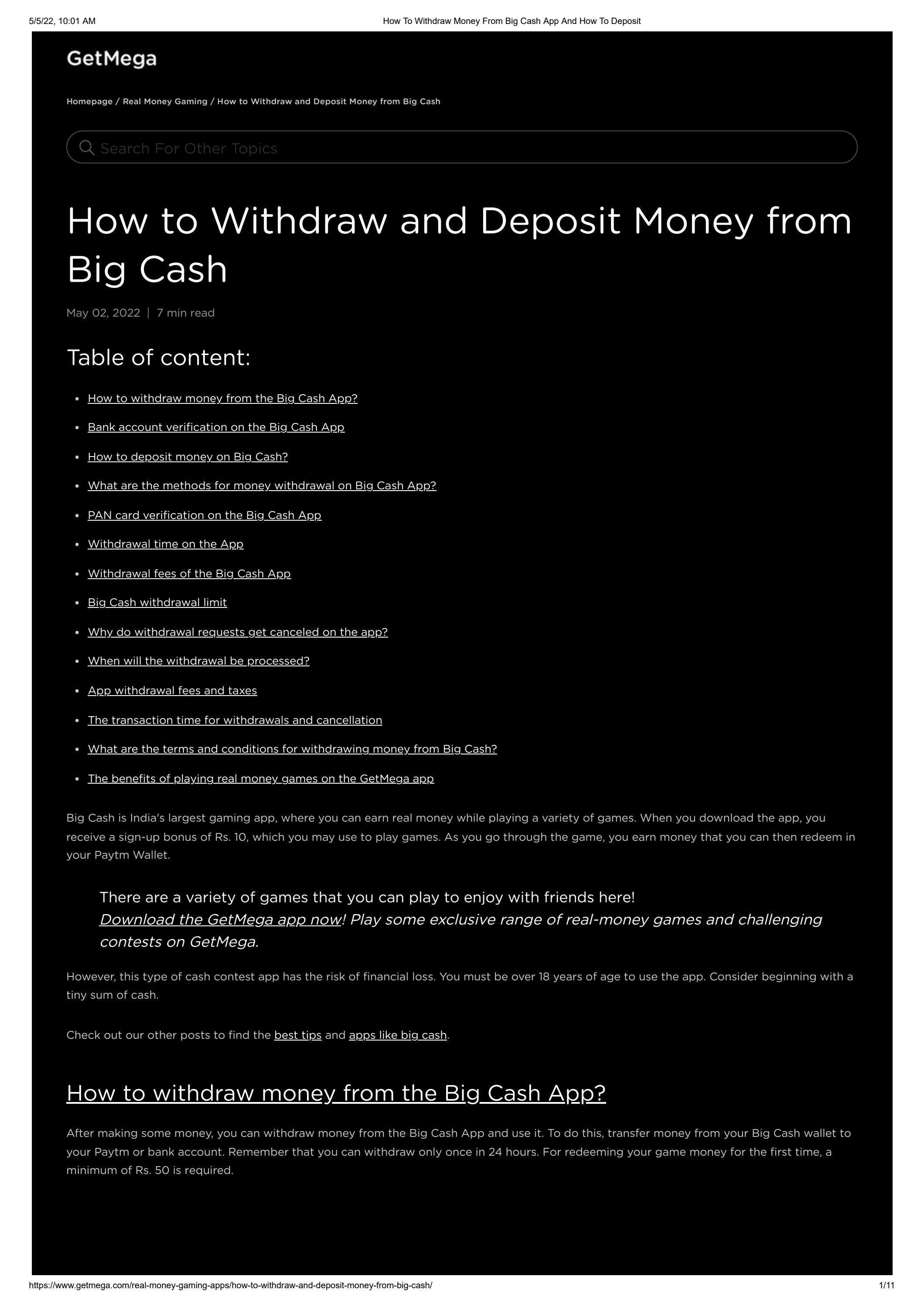 How To Withdraw Money From Big Cash App And How To Deposit by GetMega