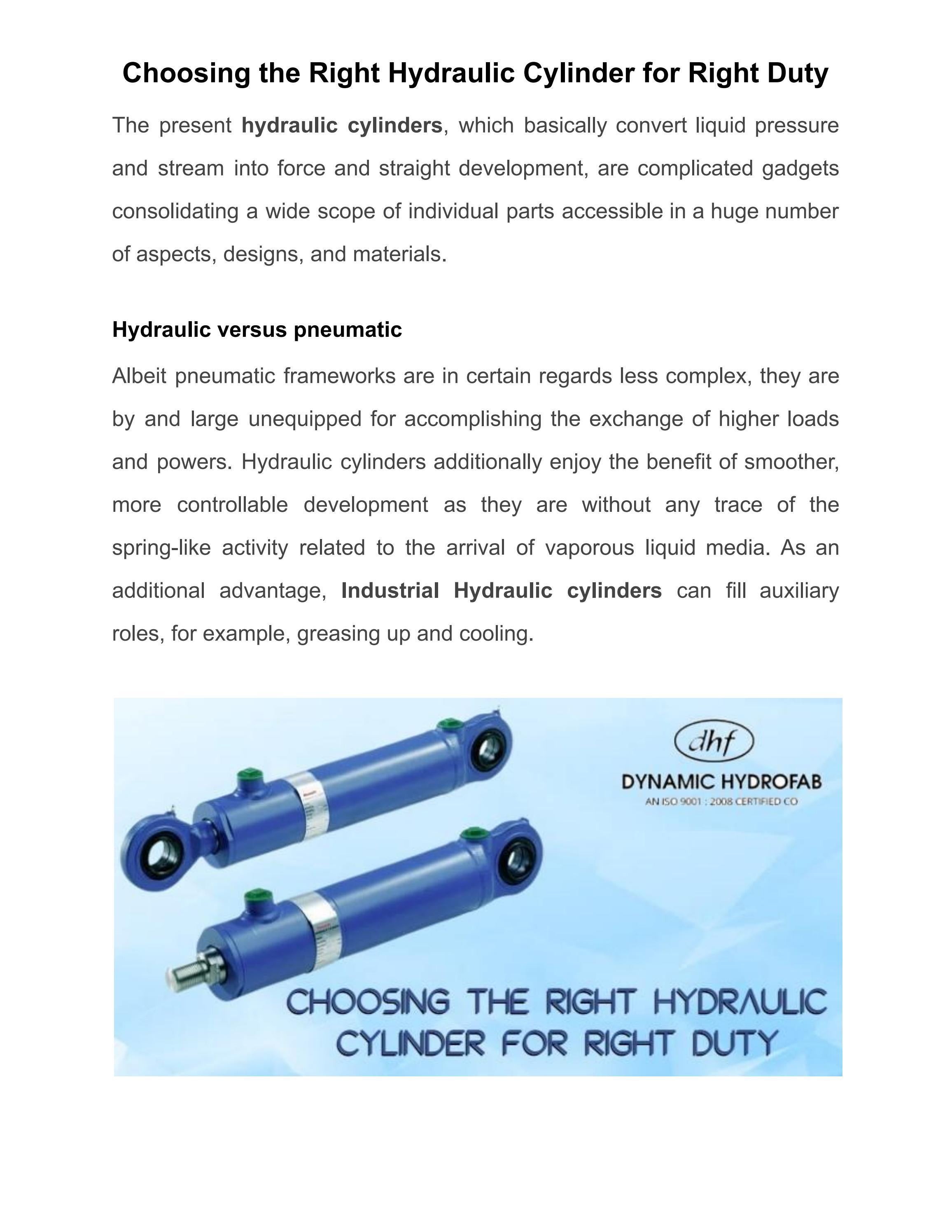 Choosing the Right Hydraulic Cylinder for Right Duty by Dynamic