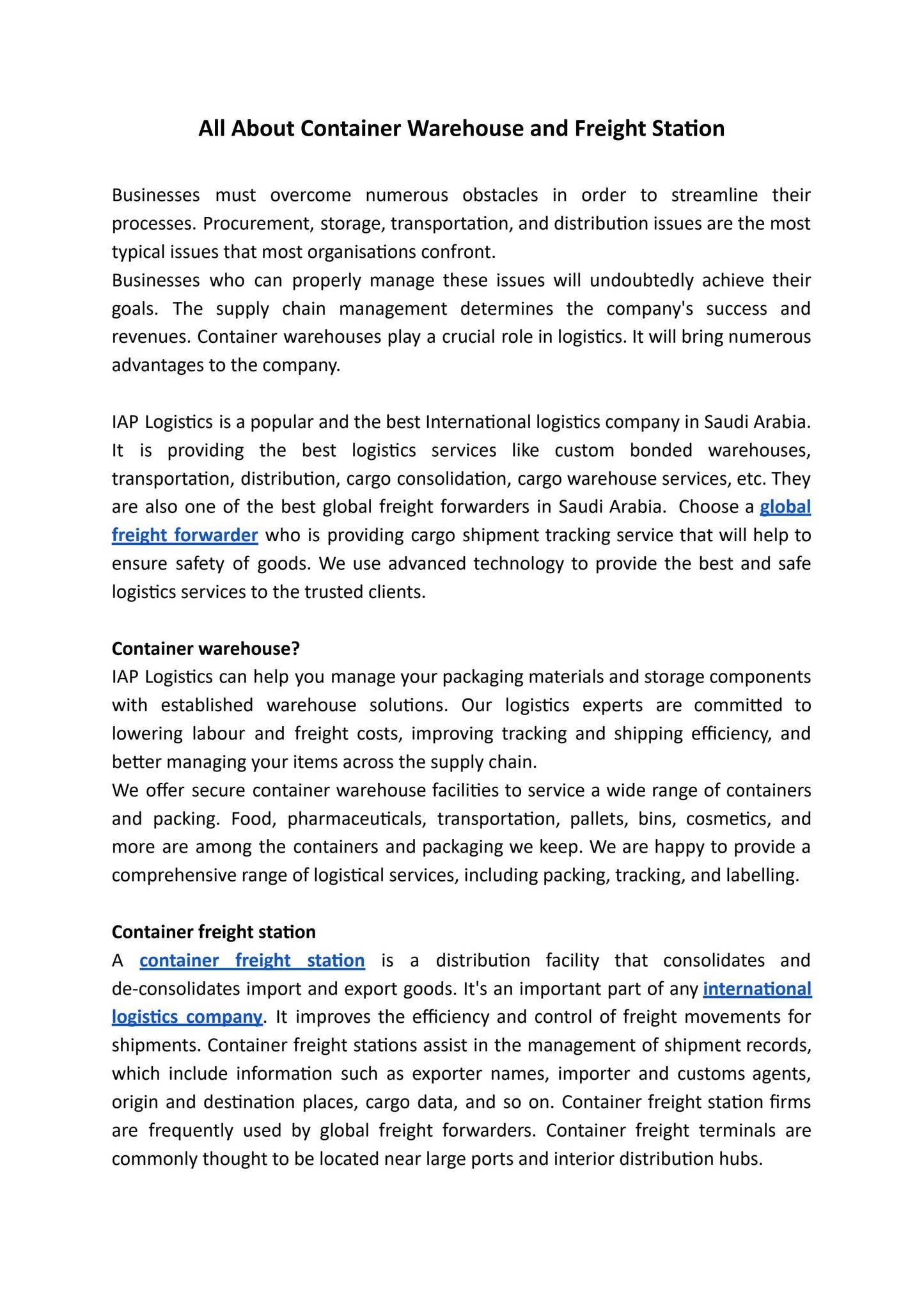 Container Hub Pdf All About Container Warehouse and Freight Station by IAP logistics - Issuu
