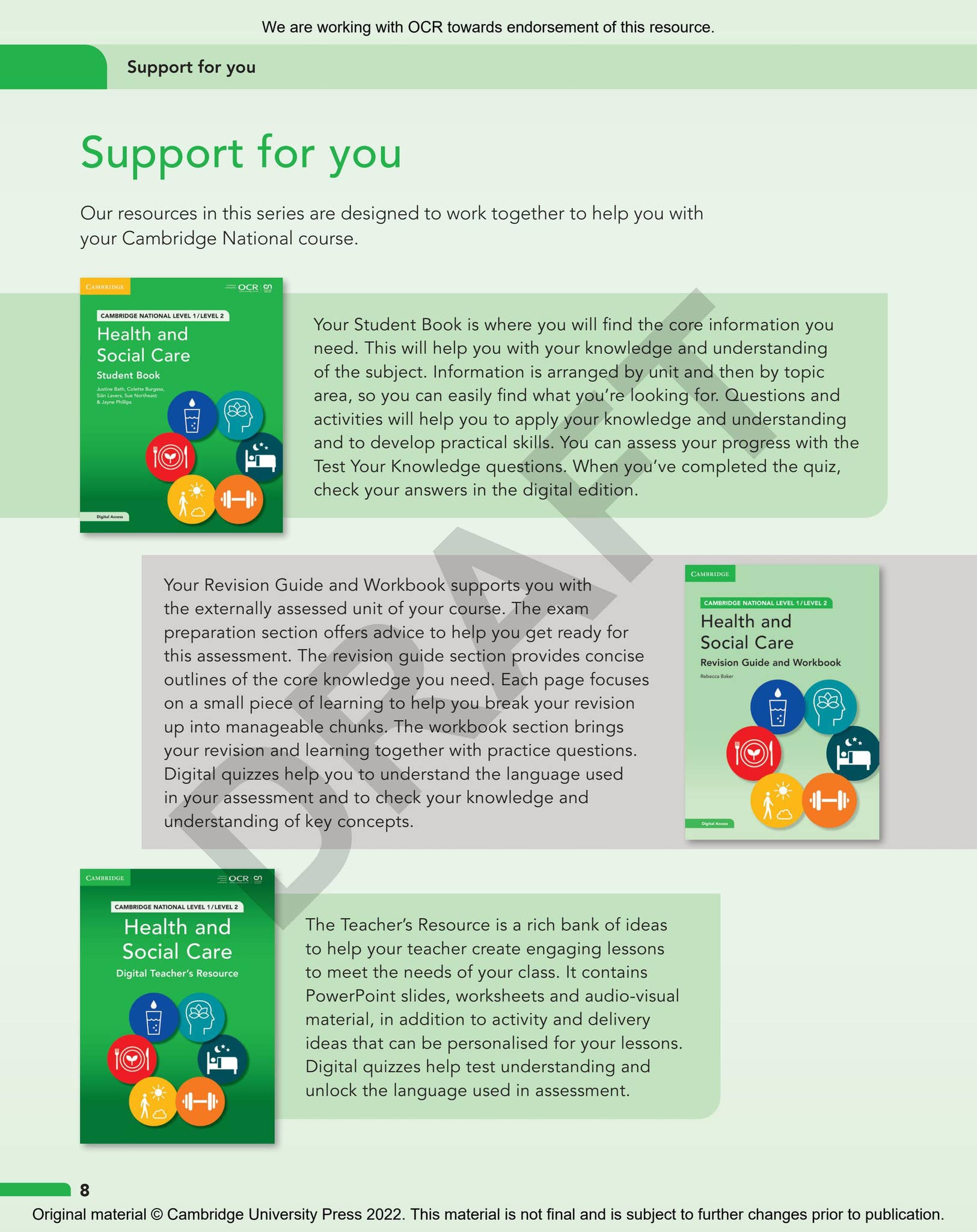 Cambridge Nationals Health and Social Care Student Book by Cambridge ...