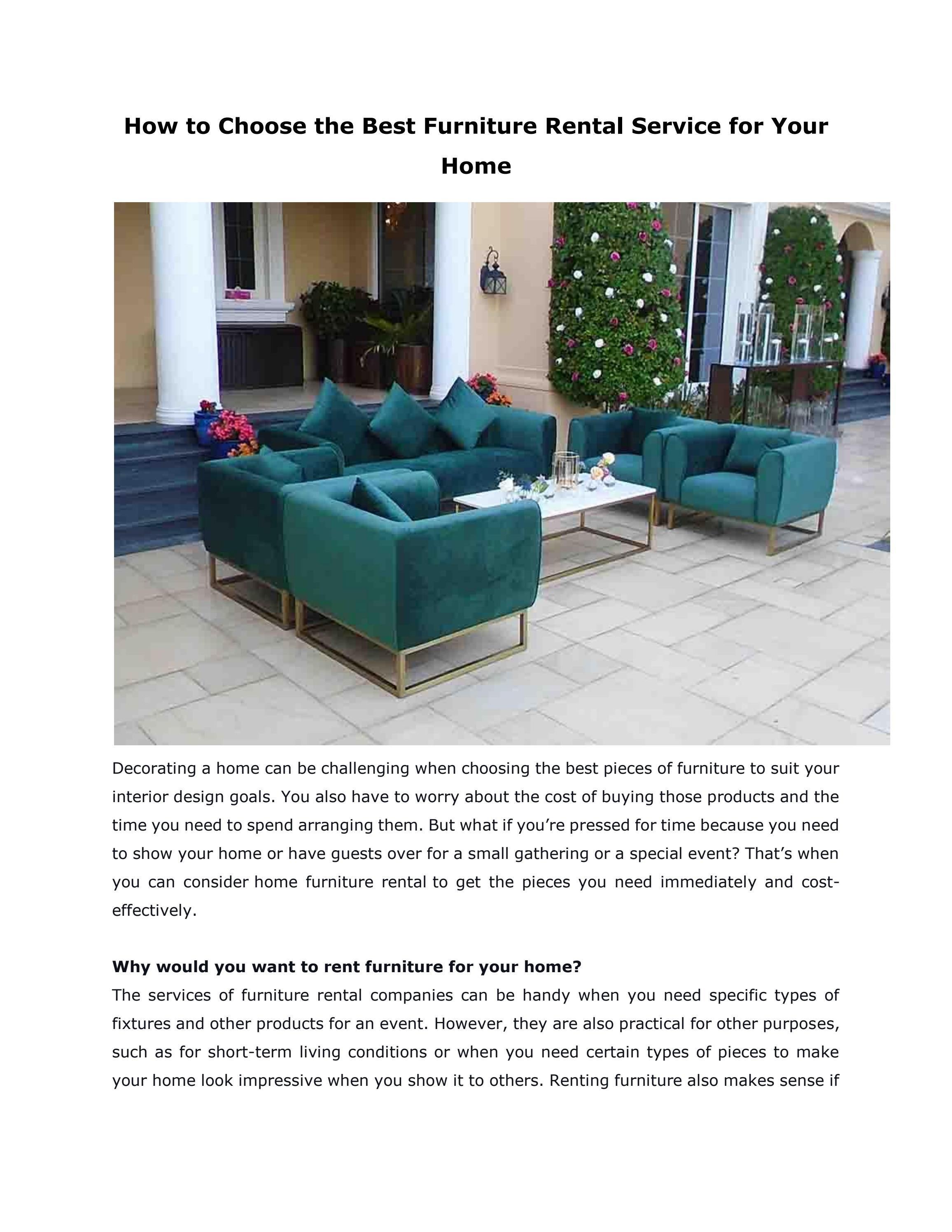 How to Choose the Best Furniture Rental Service for Your Home by Areeka