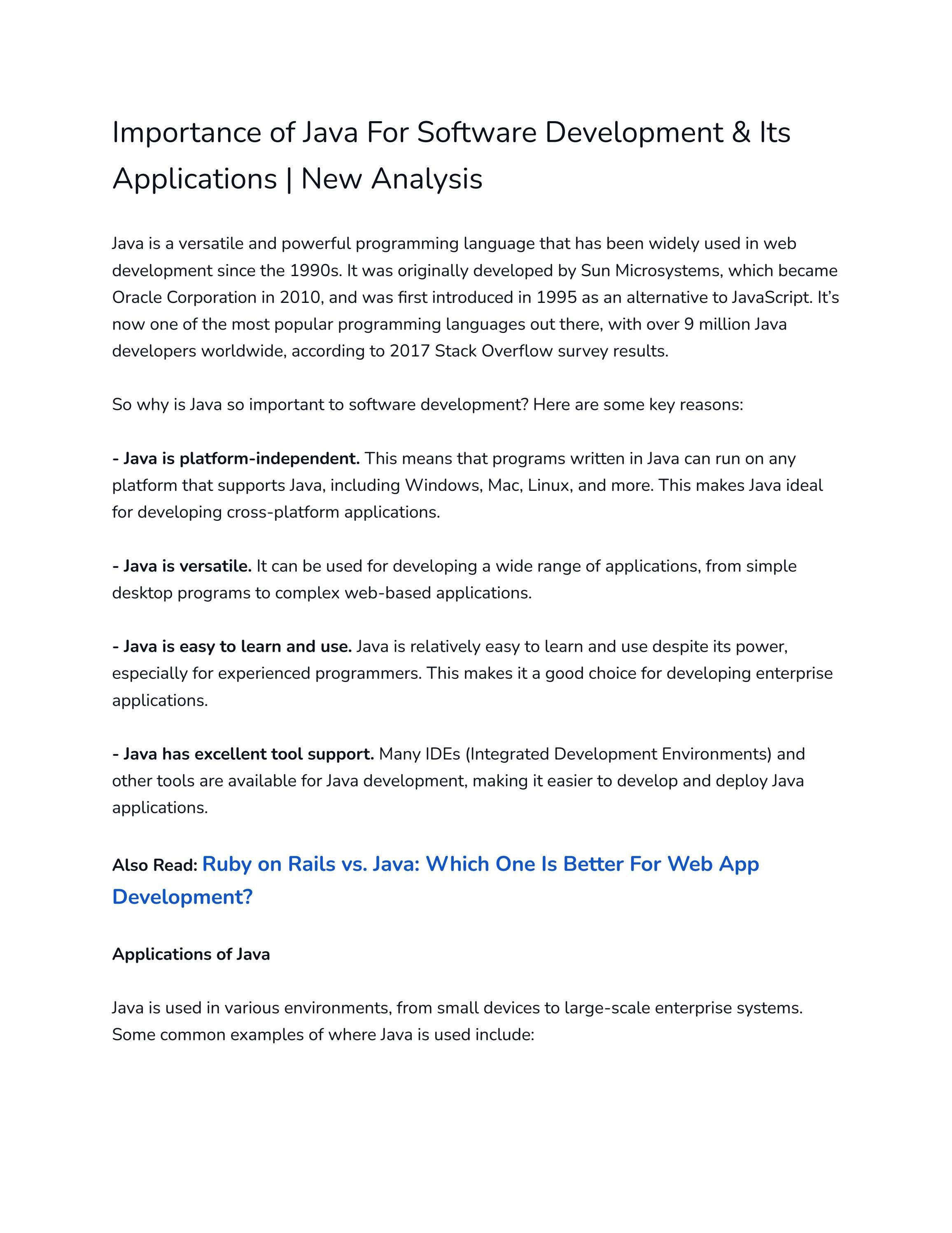 Importance of Java For Software Development & Its Applications | New ...