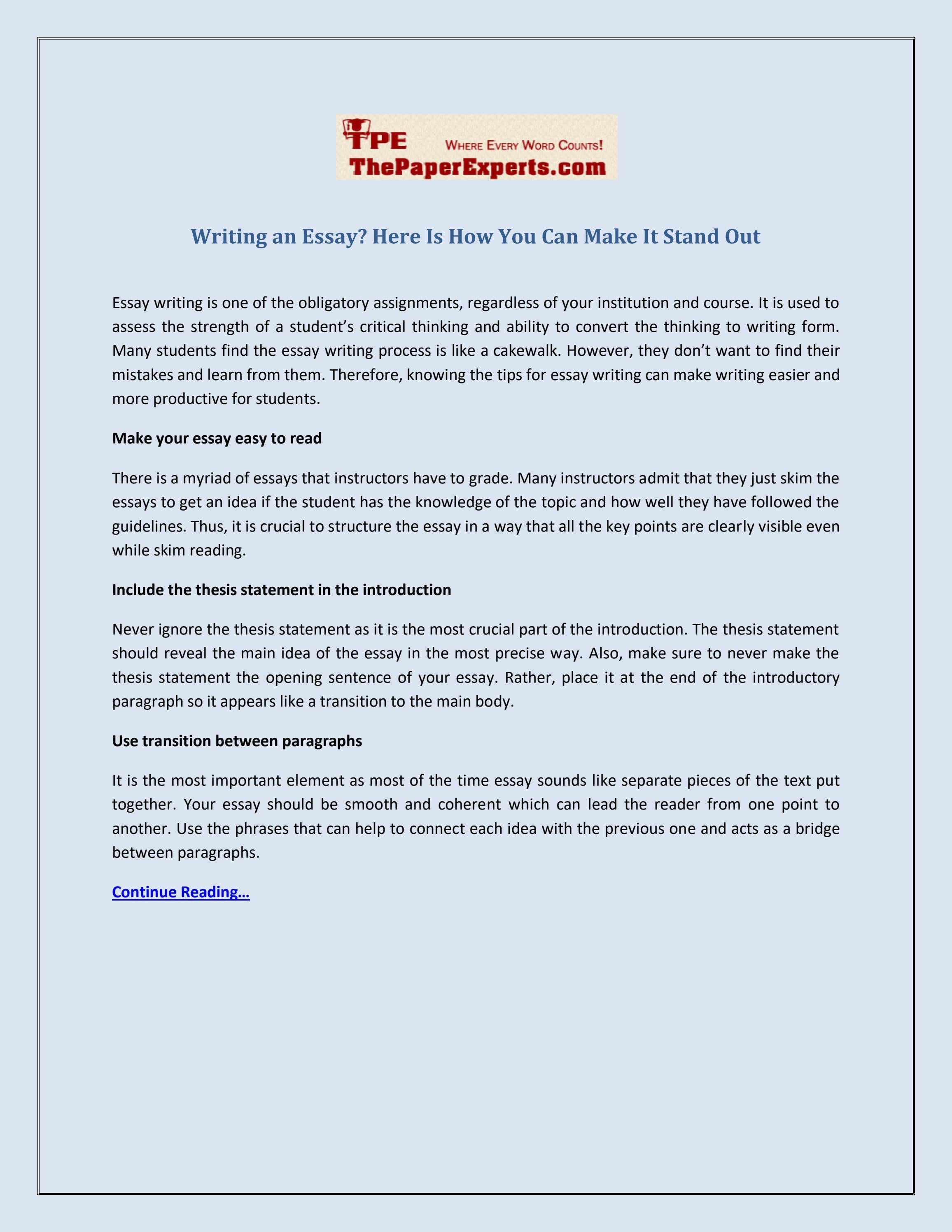 Writing an Essay? Here Is How You Can Make It Stand Out by The Paper