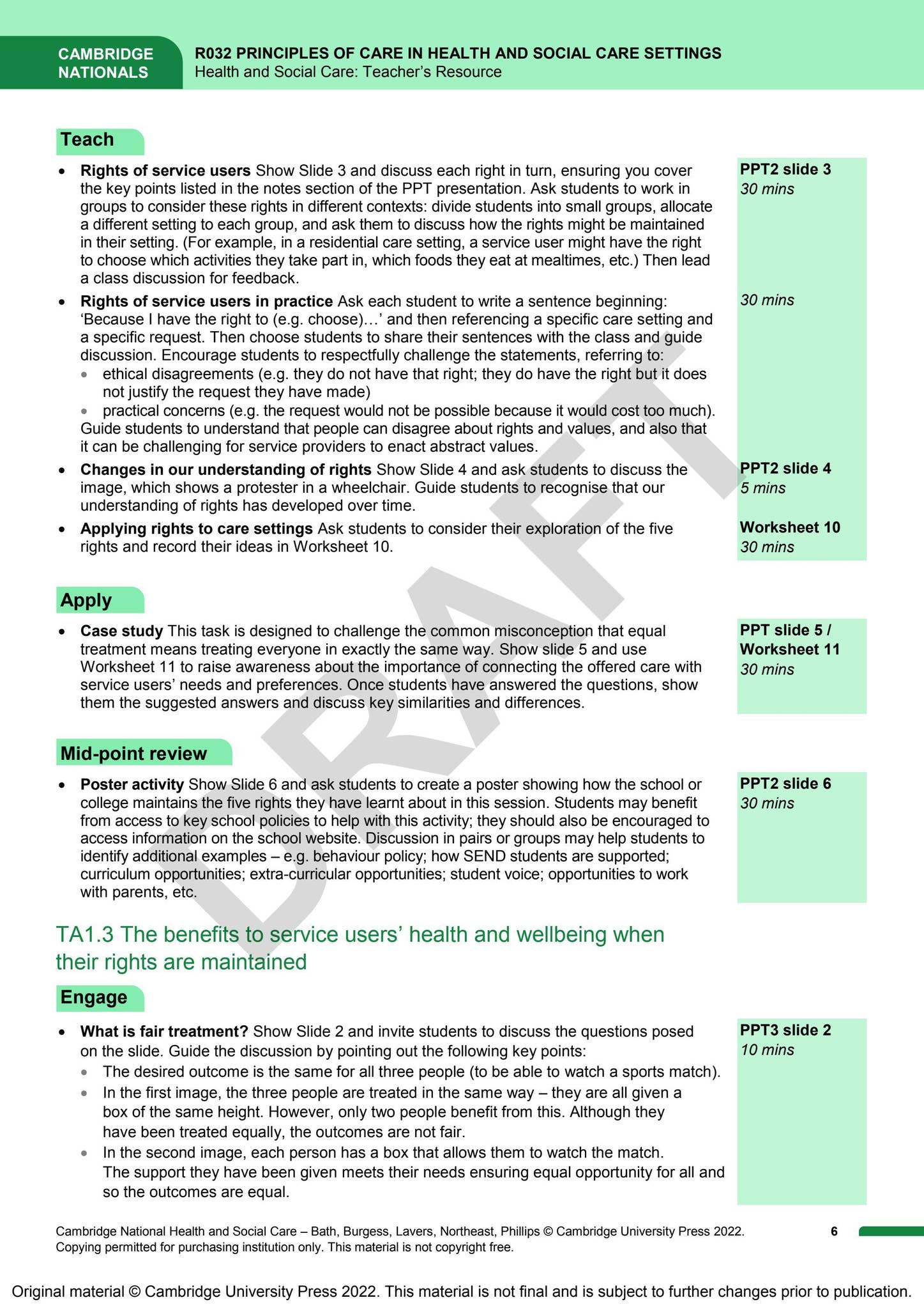 Cambridge Nationals - Health and Social Care Teacher's Resource Sample ...