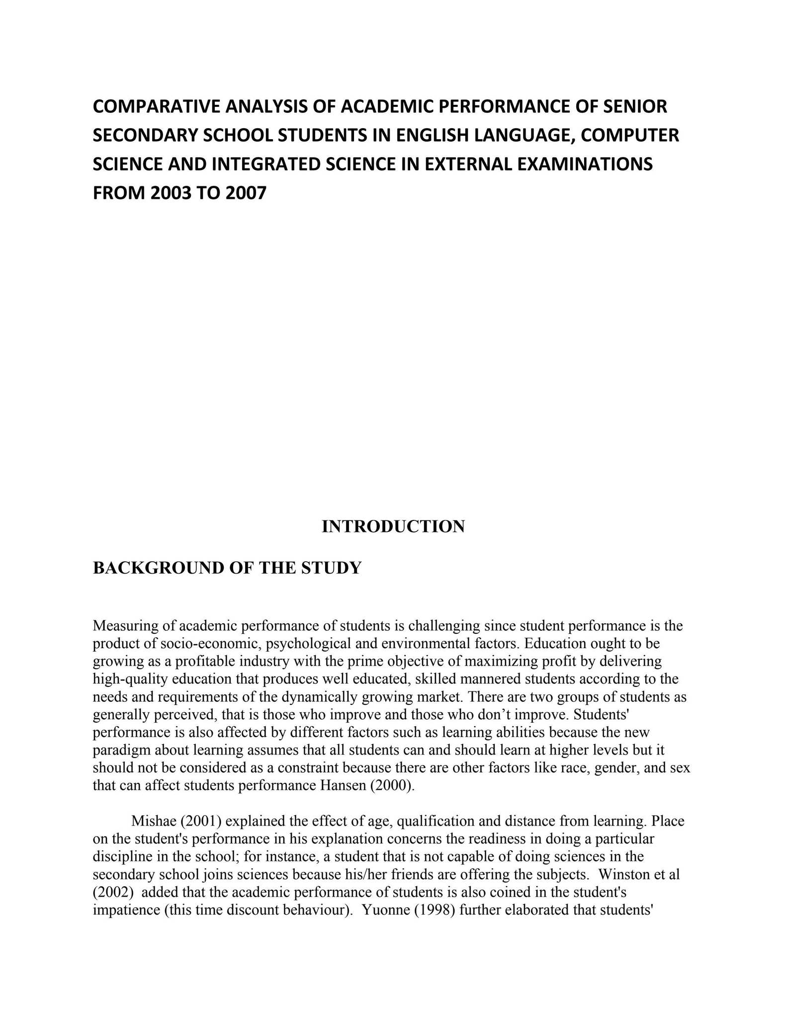 COMPARATIVE ANALYSIS OF ACADEMIC PERFORMANCE OF SENIOR SECONDARY SCHOOL ...