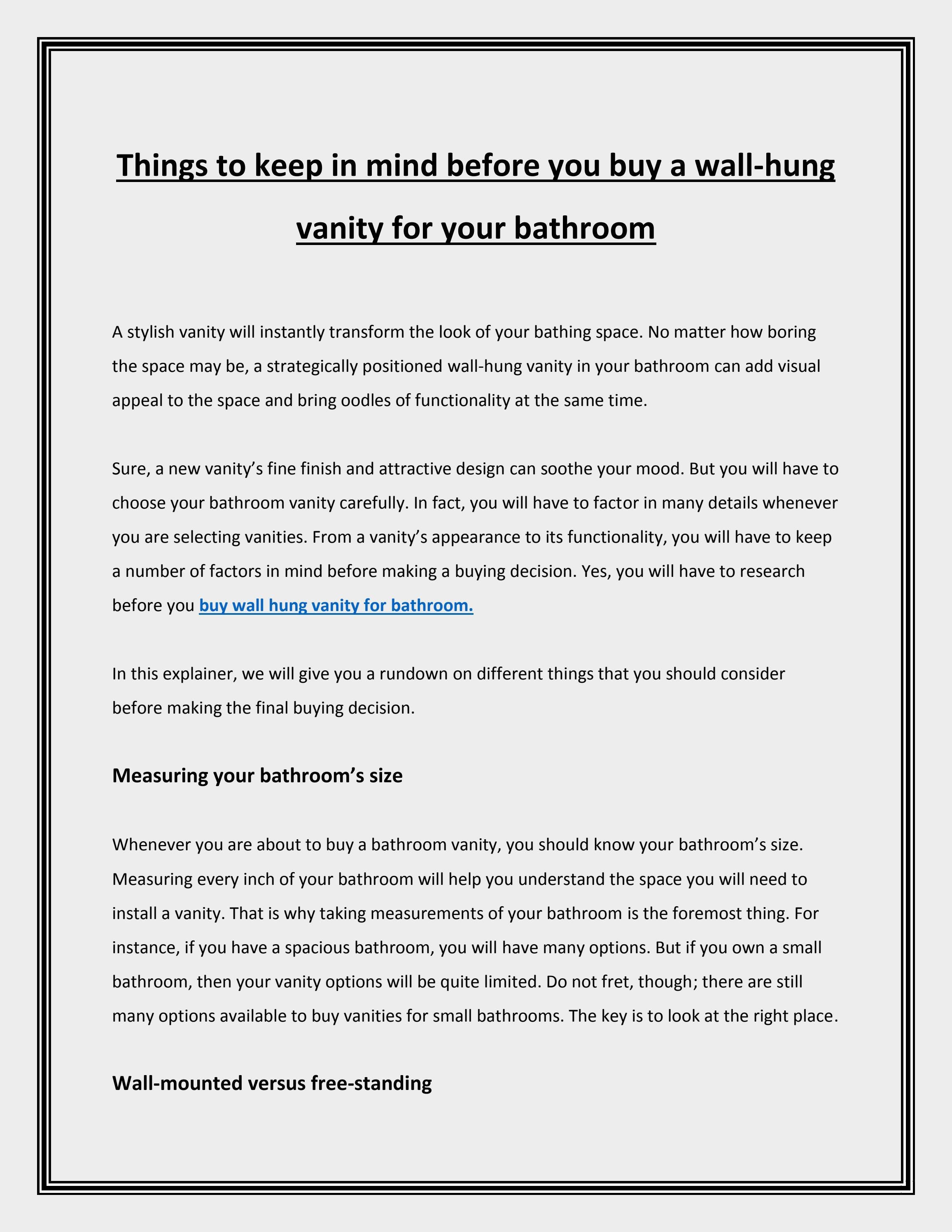 Things to keep in mind before you buy a wallhung vanity for your