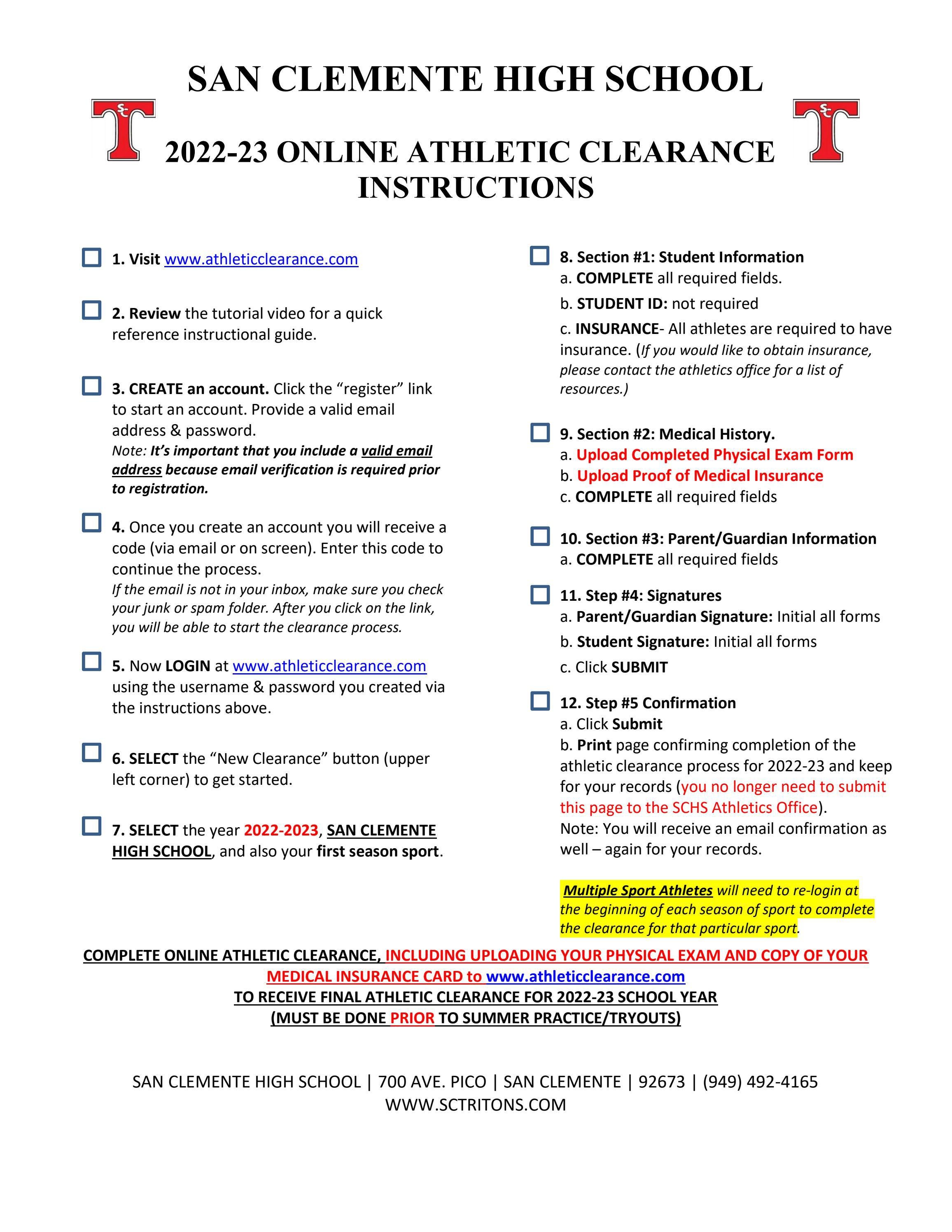 202223 San Clemente Athletic Clearance Instructions by PREPS 365 Issuu