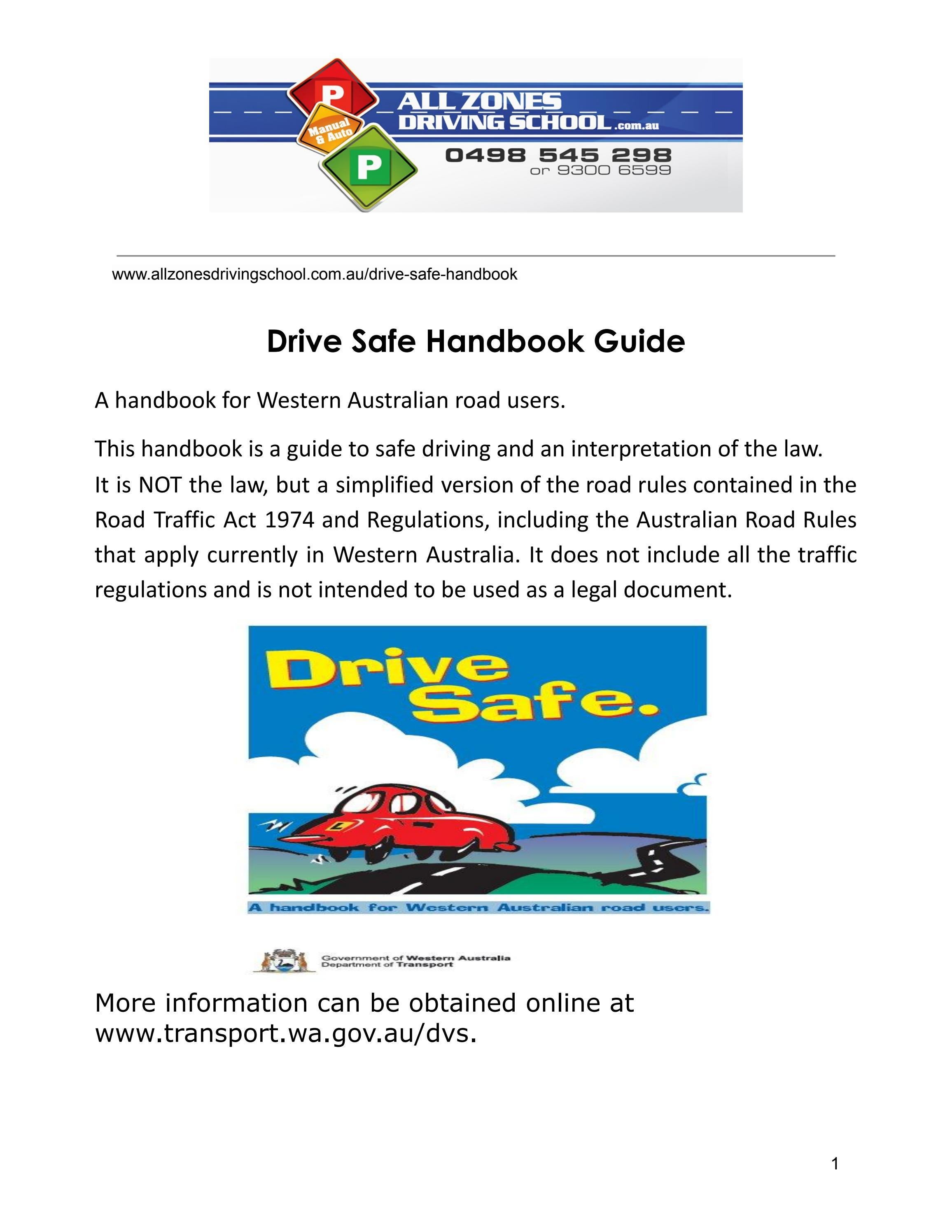 Drive Safe Handbook Guide All Zones Driving School by All Zones