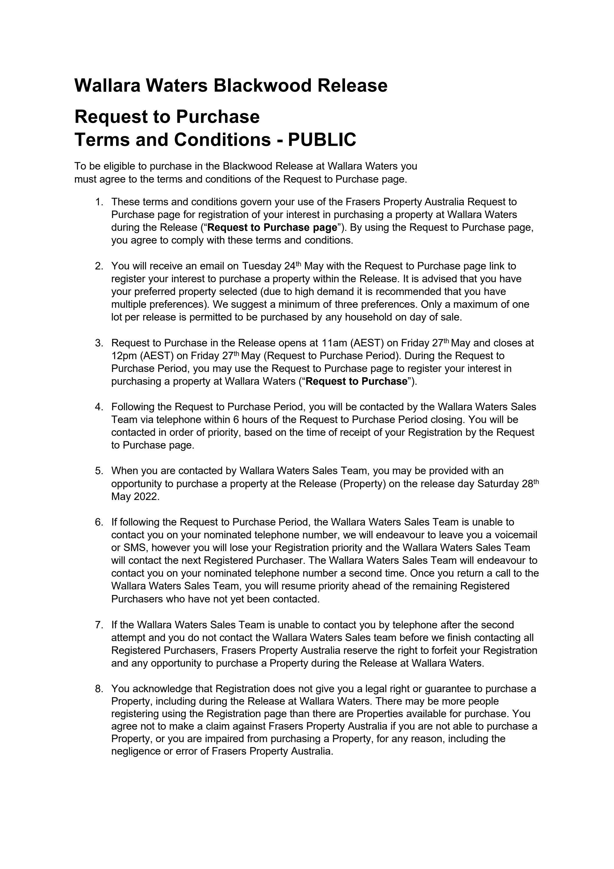 Wallara Waters Blackwood Release T&Cs Public by Frasers Property