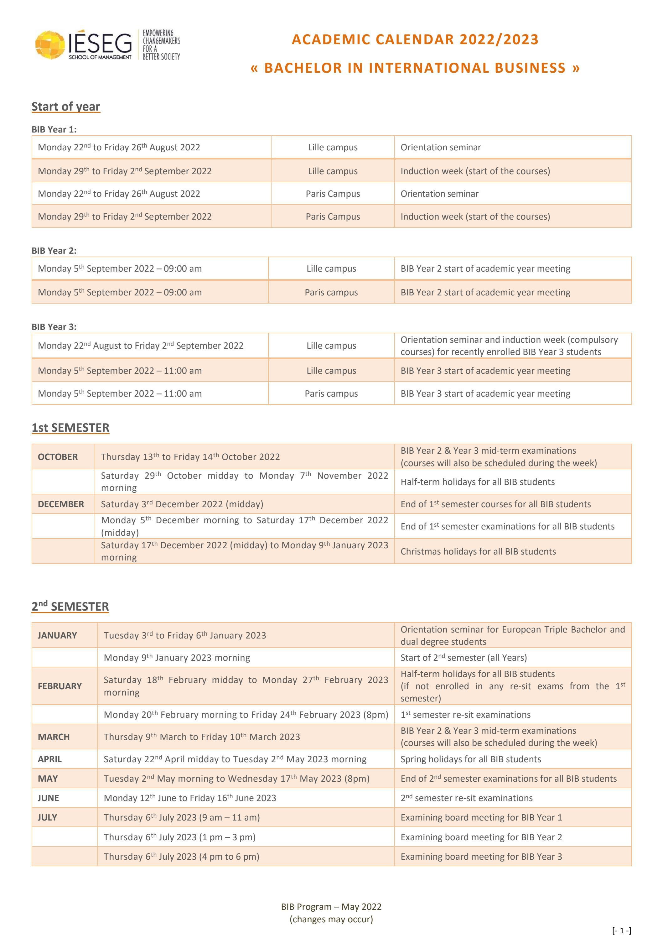 BIB AcademicCalendar 2022-2023 by IÉSEG - Issuu
