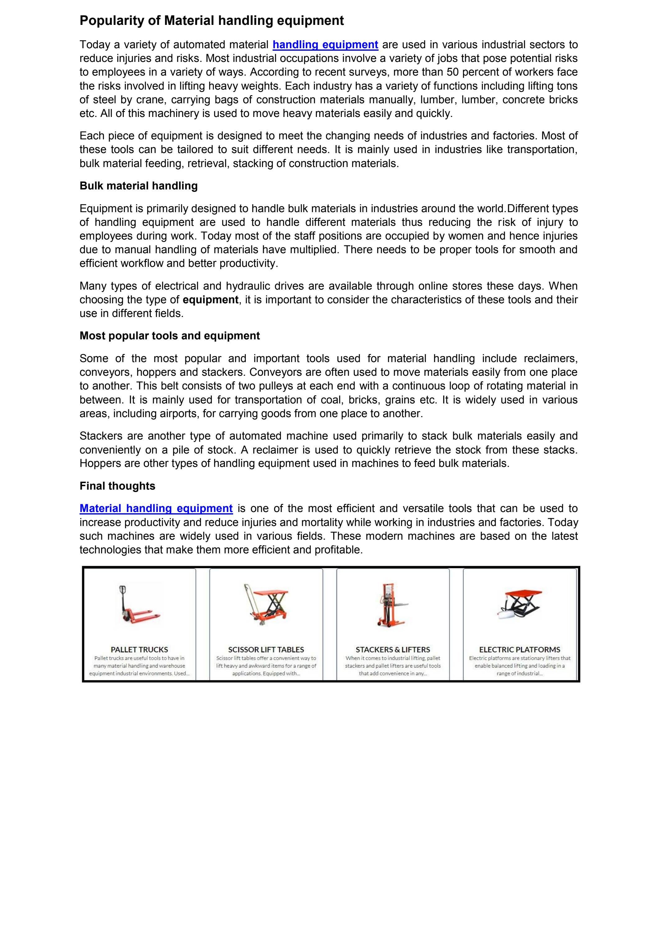 Popularity of Material handling equipment by handtrolley Issuu