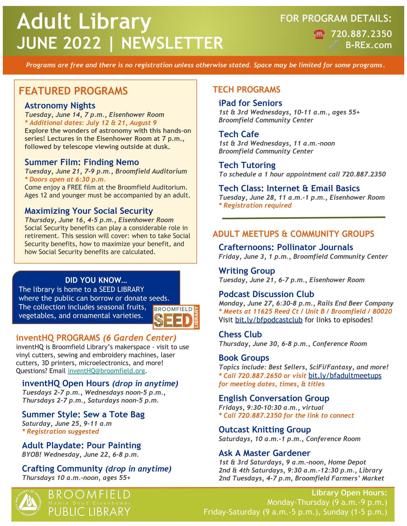 Broomfield Library Adult Newsletter June 2022 by City and County of