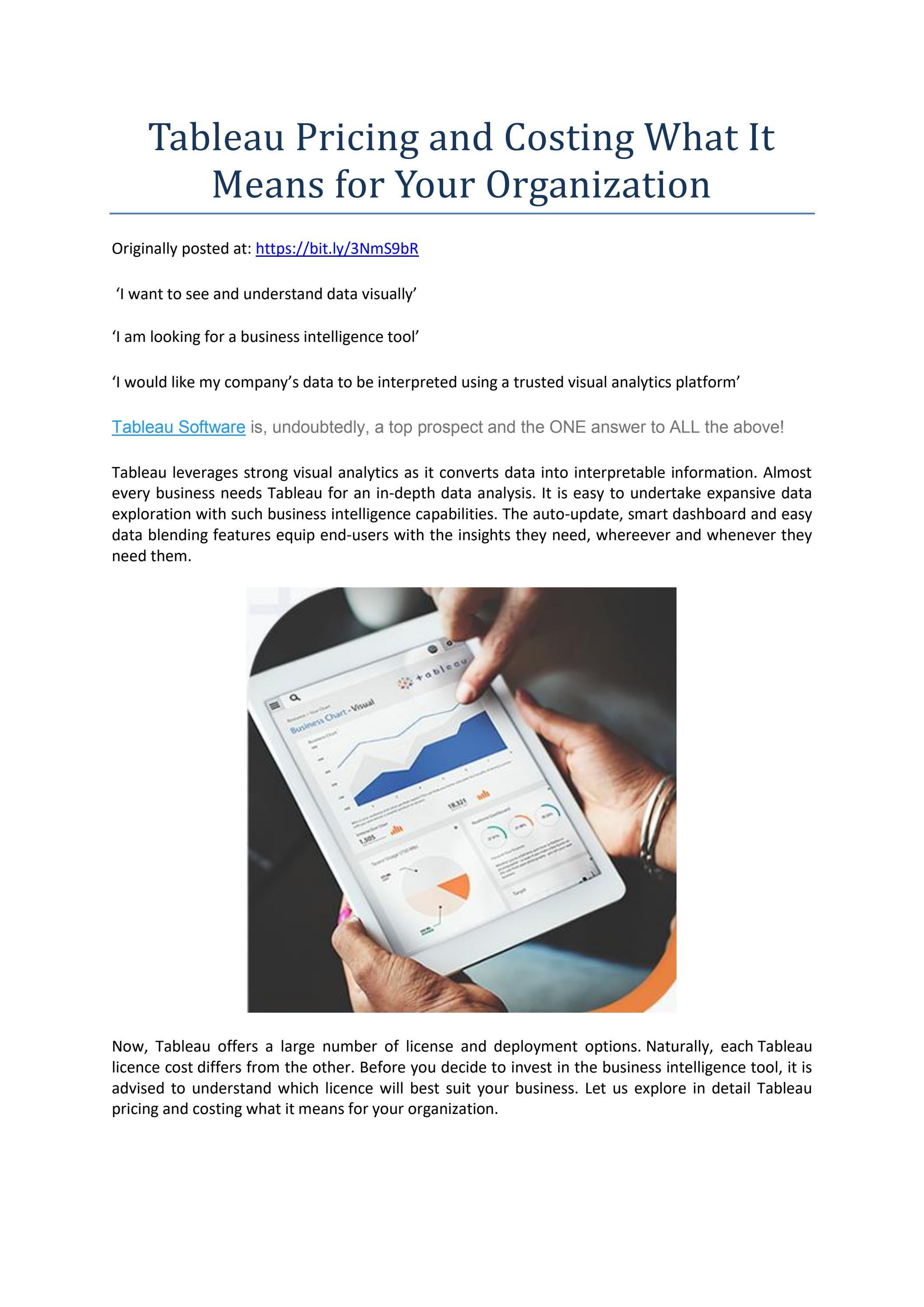 Tableau Pricing and Costing What It Means for Your Organization by Unee