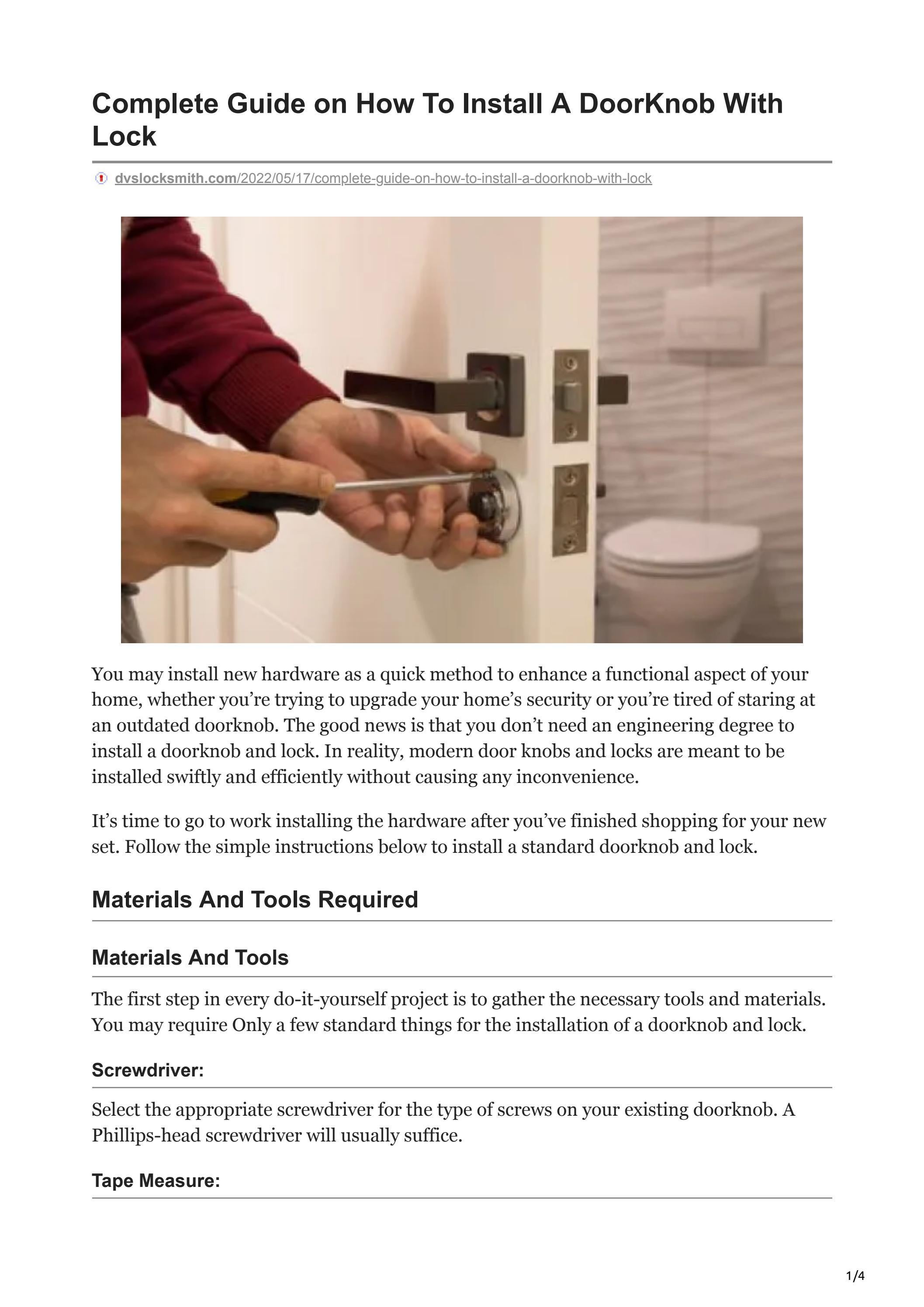 COMPLETE GUIDE ON HOW TO INSTALL A DOORKNOB WITH LOCK by DVS Locksmith