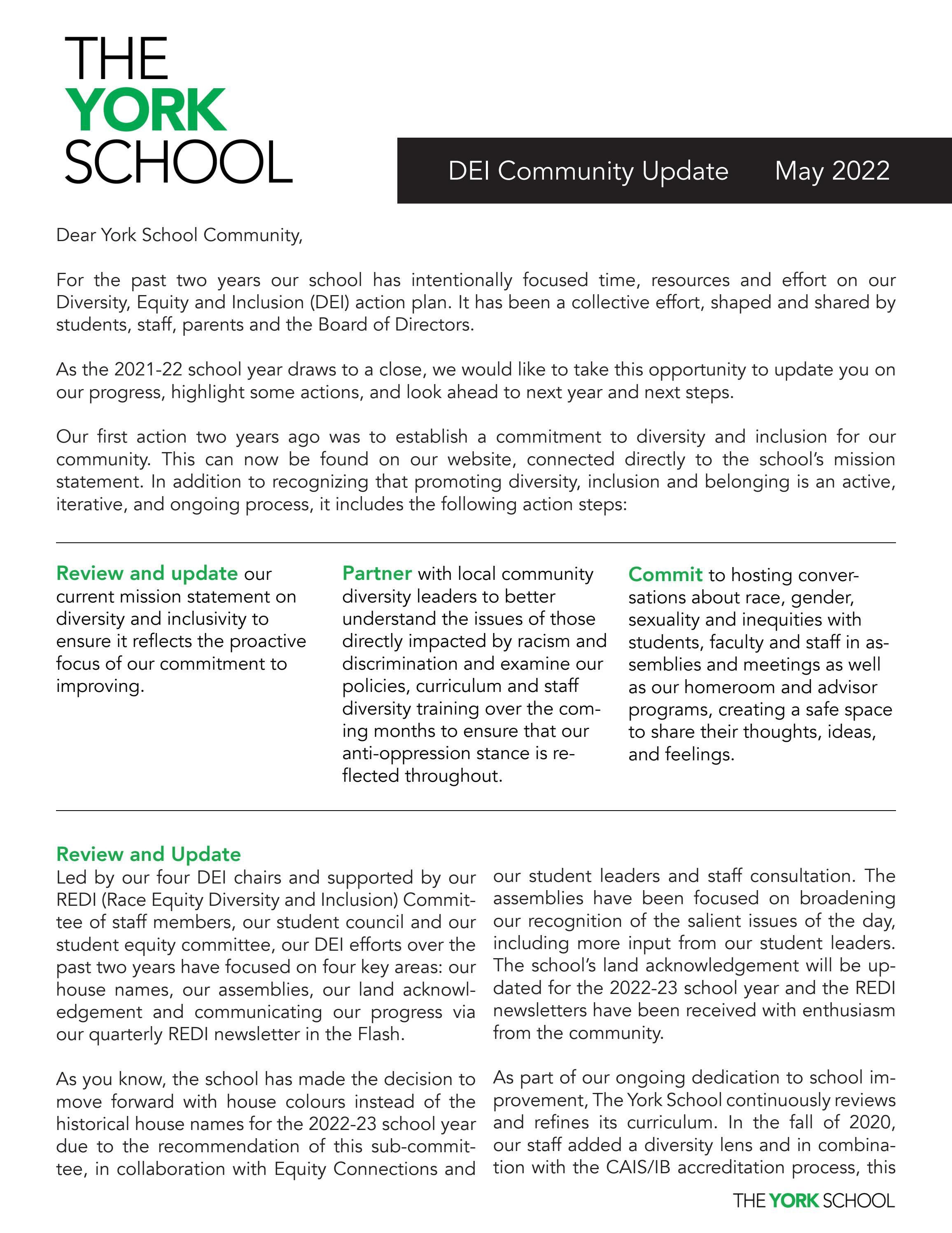The York School DEI Community Update by The York School Issuu