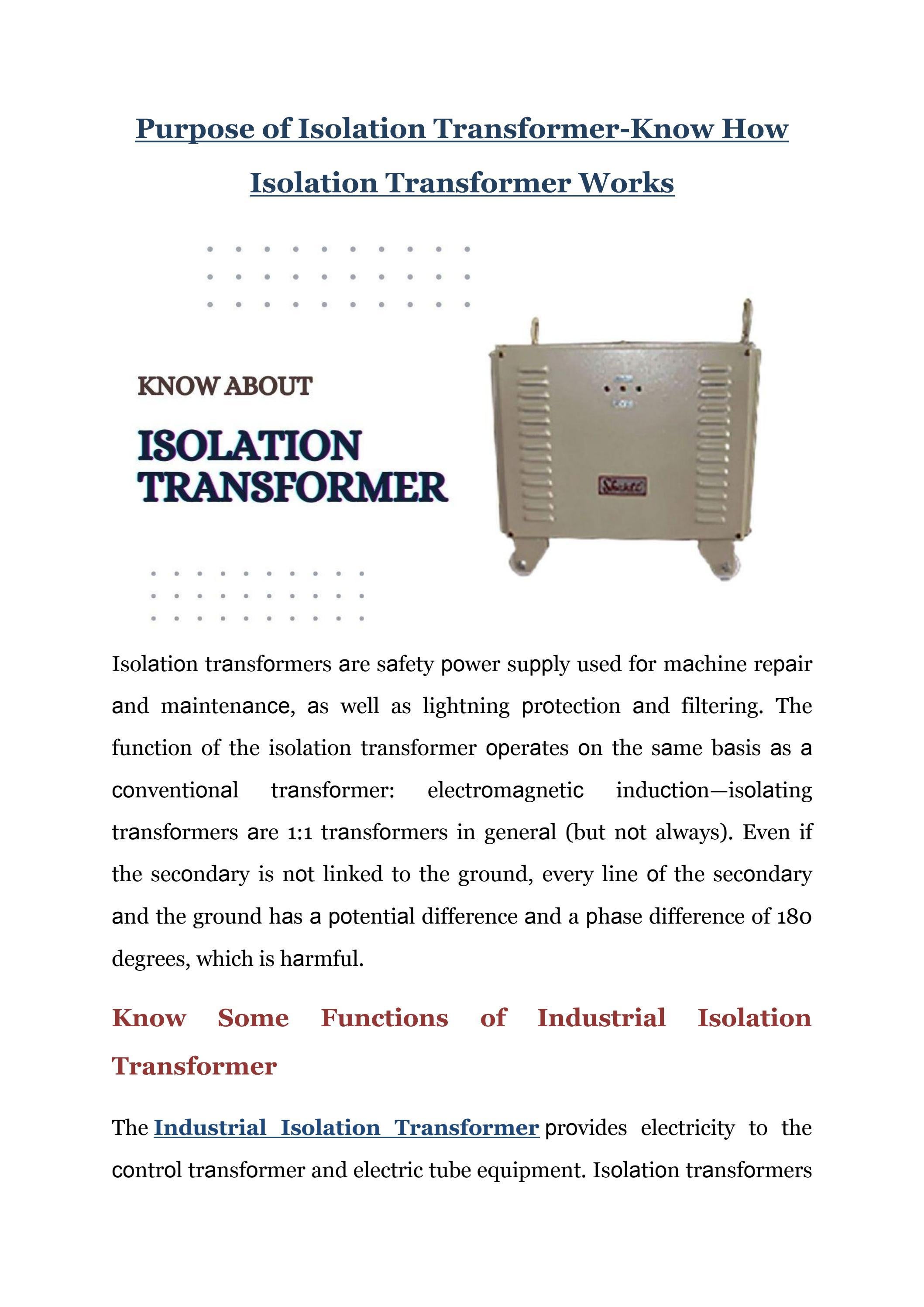 Purpose of Isolation Transformer by Mohanish Mehra Issuu