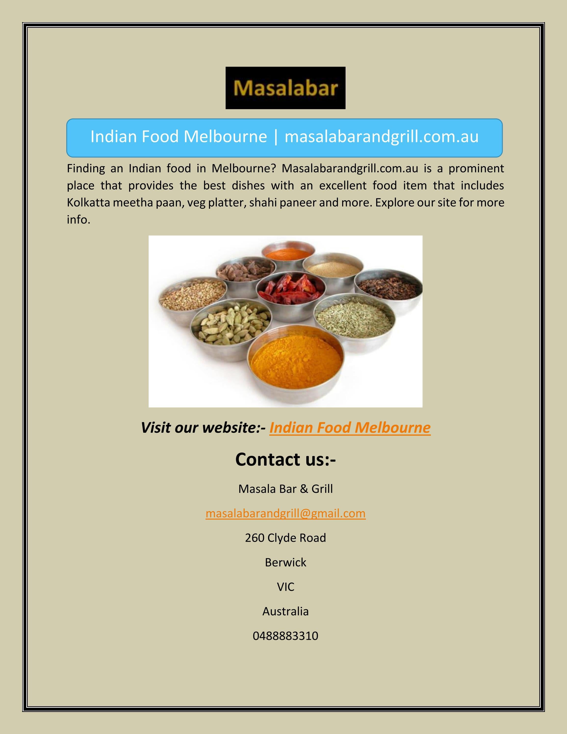 Indian Food Melbourne by masalabarandgrill