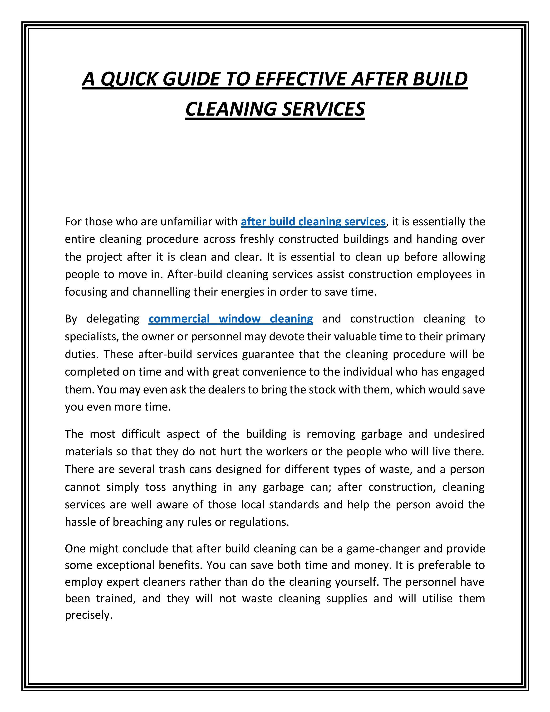 A Quick Guide to Effective after Build Cleaning Services by Brighton