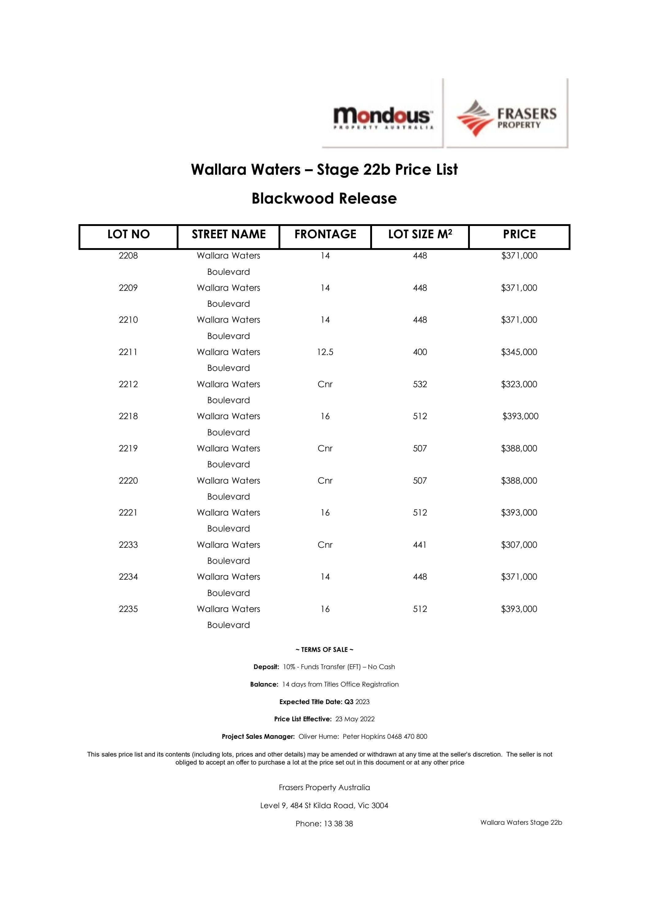 Wallara Waters Blackwood Pricelist by Frasers Property Australia Issuu