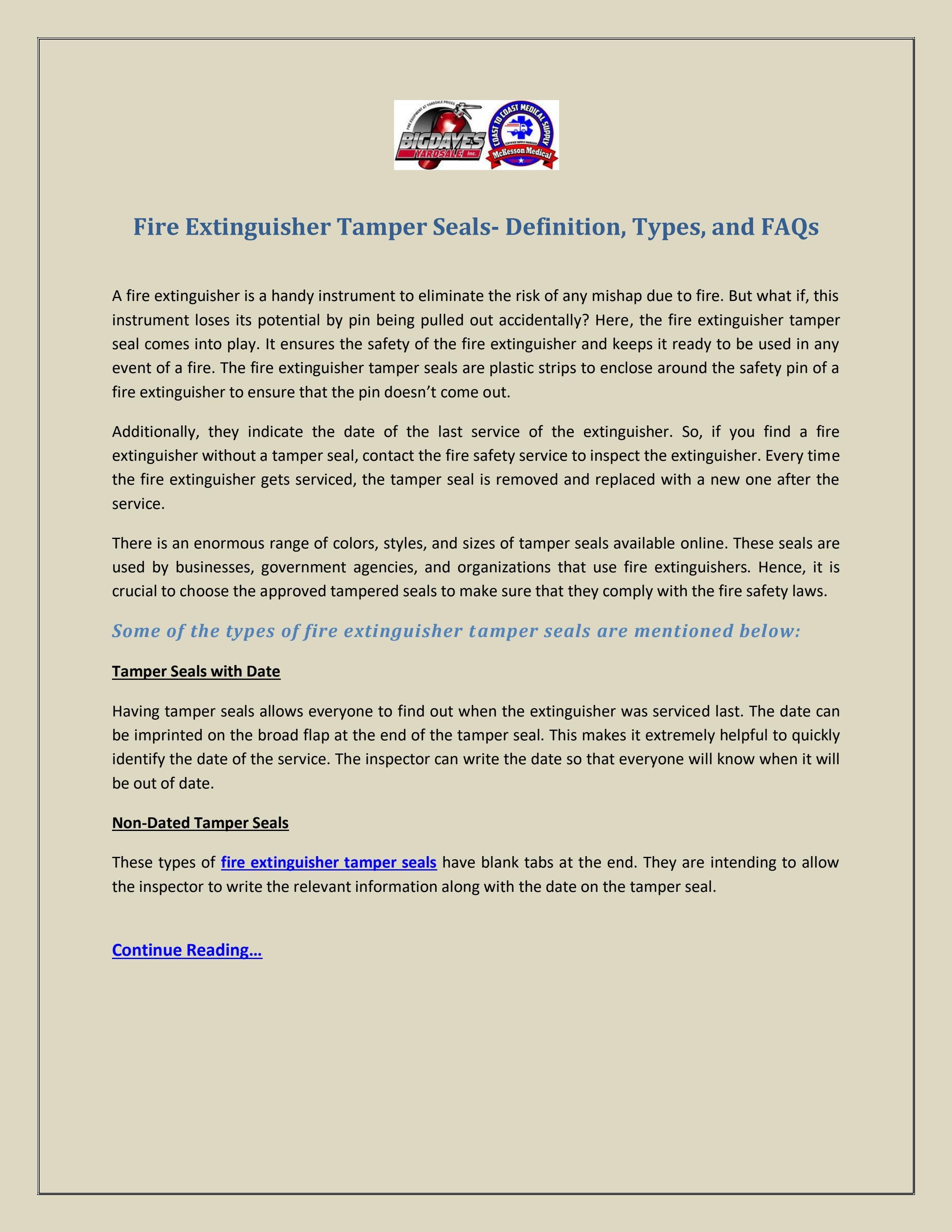 Fire Extinguisher Tamper Seals Definition, Types, and FAQs by