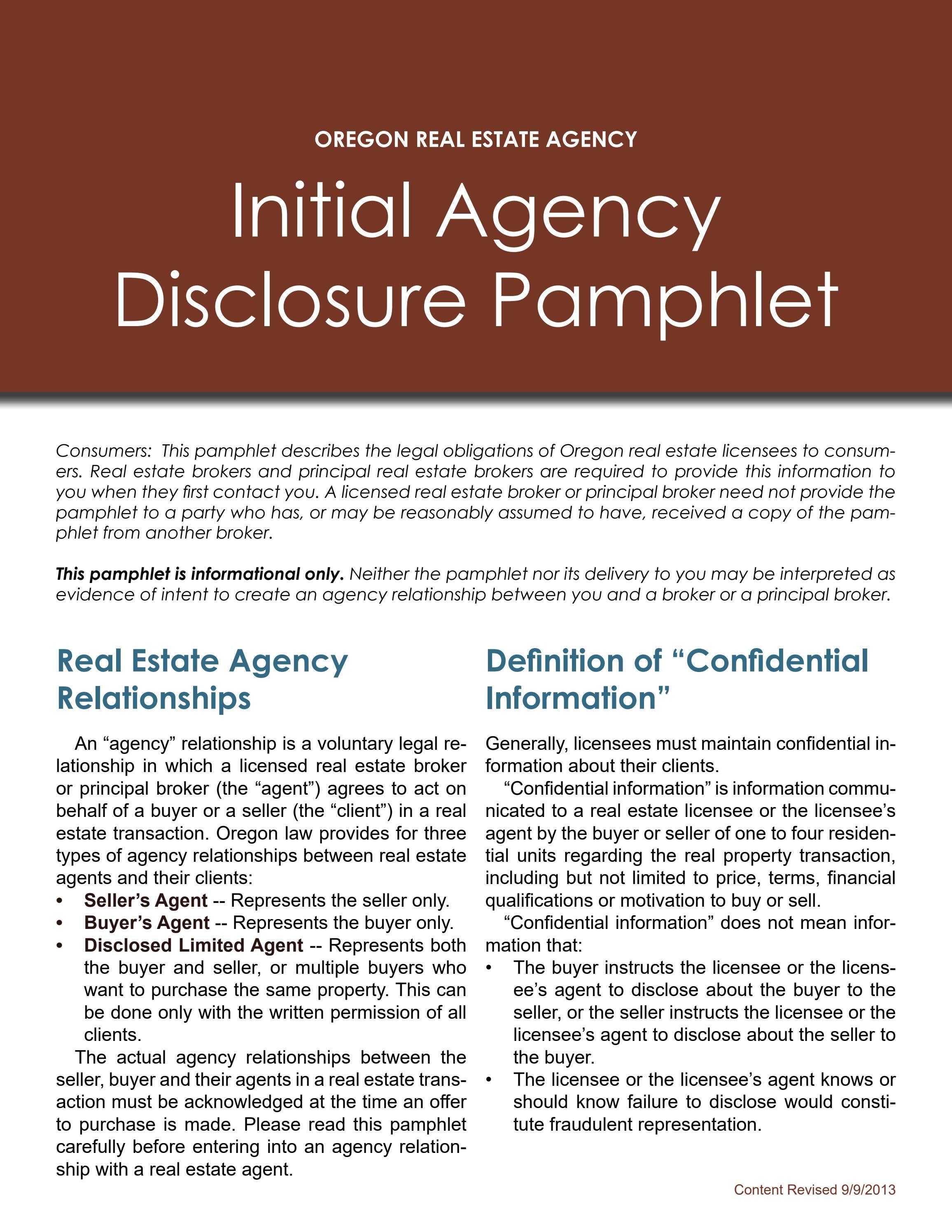 Oregon Real Estate Agency Disclosure Pamphlet by Angie Mombert, Realtor