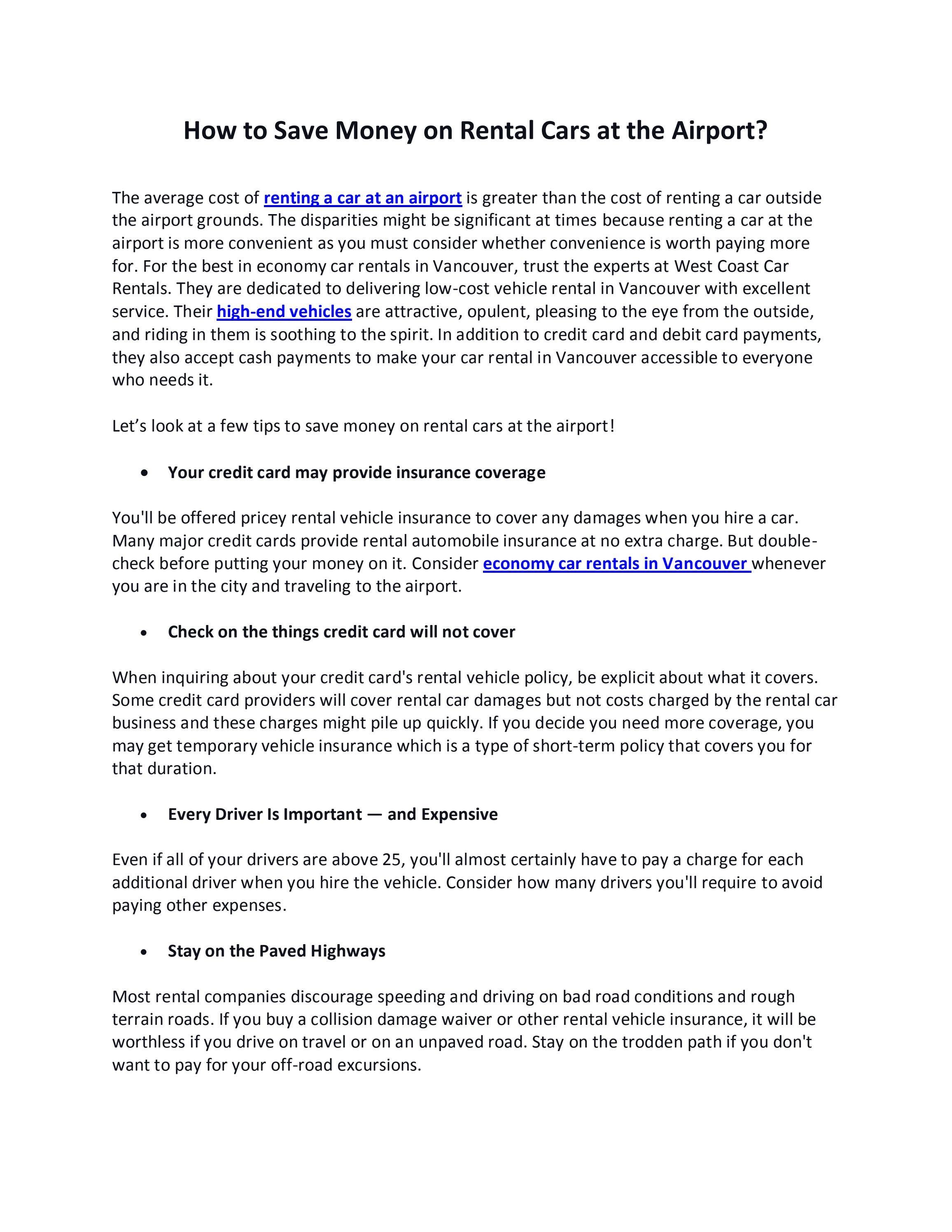 How to Save Money on Rental Cars at the Airport? by West Coast Car