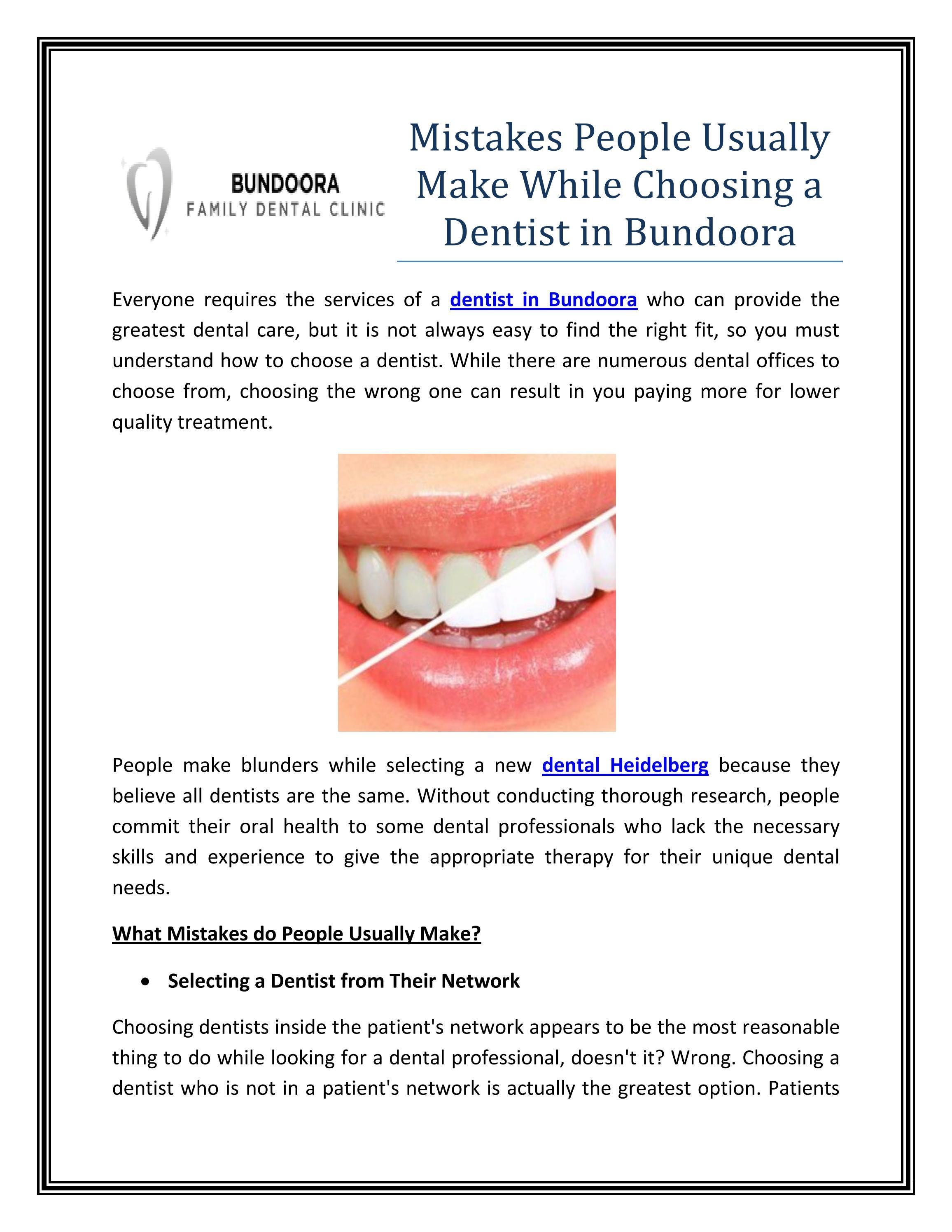 Mistakes People Usually Make While Choosing a Dentist in Bundoora by