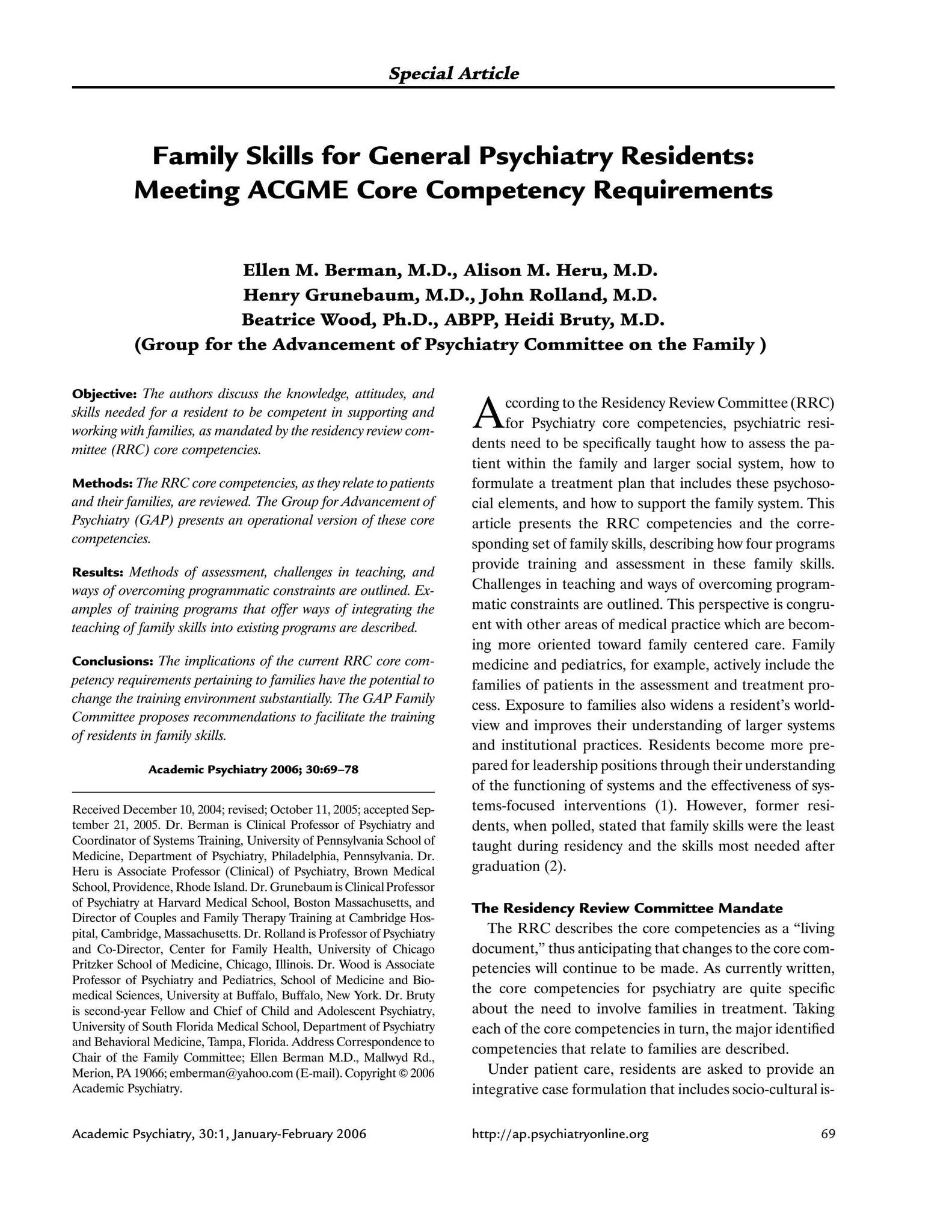 Family Skills for General Psychiatry Residents: Meeting ACGME Core ...