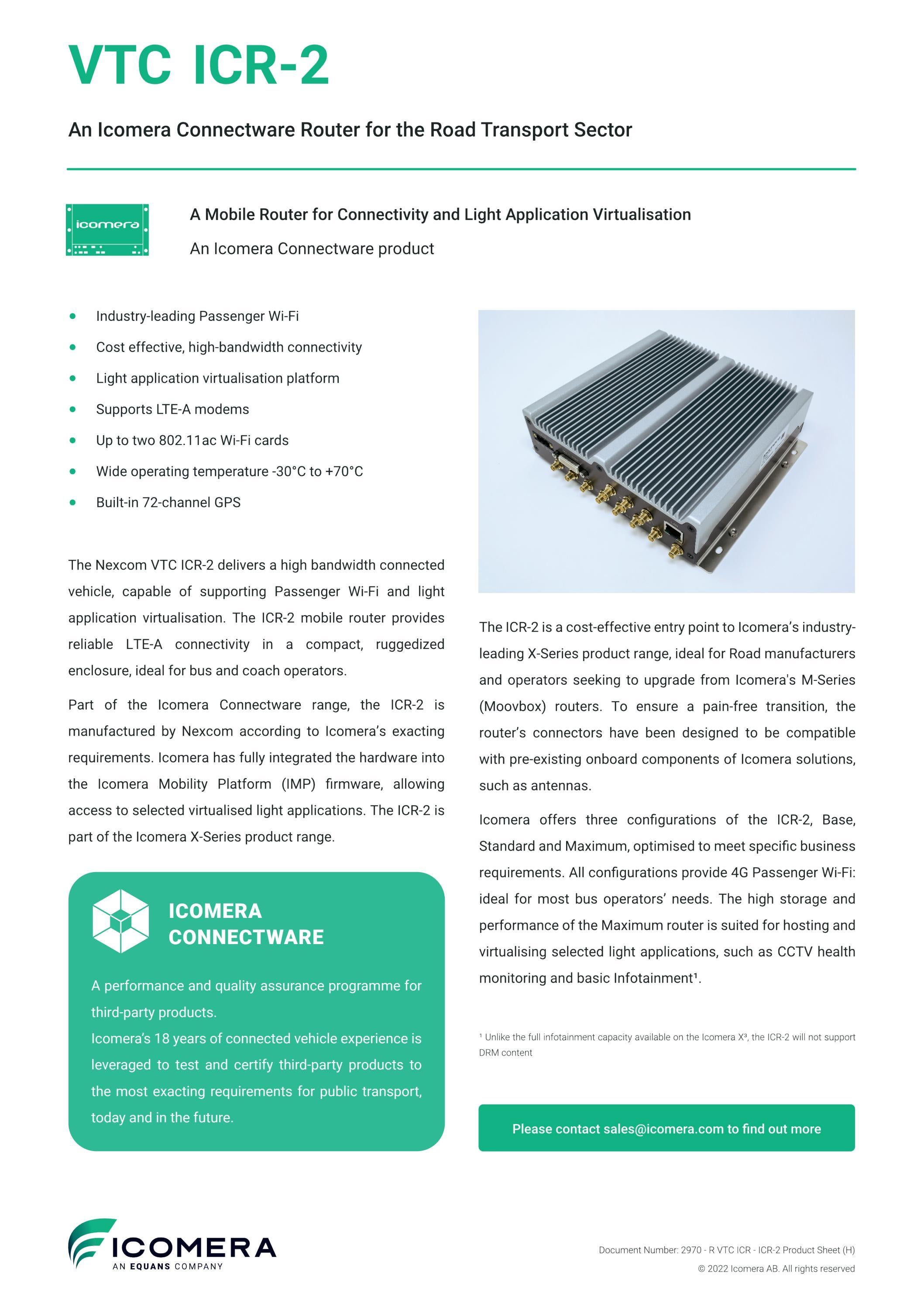 Icomera Bus Router Icomera VTC ICR-2 Product Sheet by Icomera - Issuu