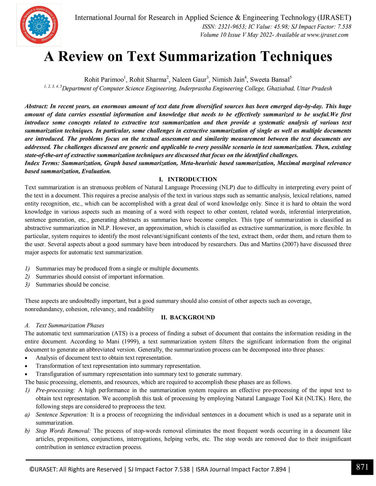 A Review on Text Summarization Techniques by IJRASET - Issuu