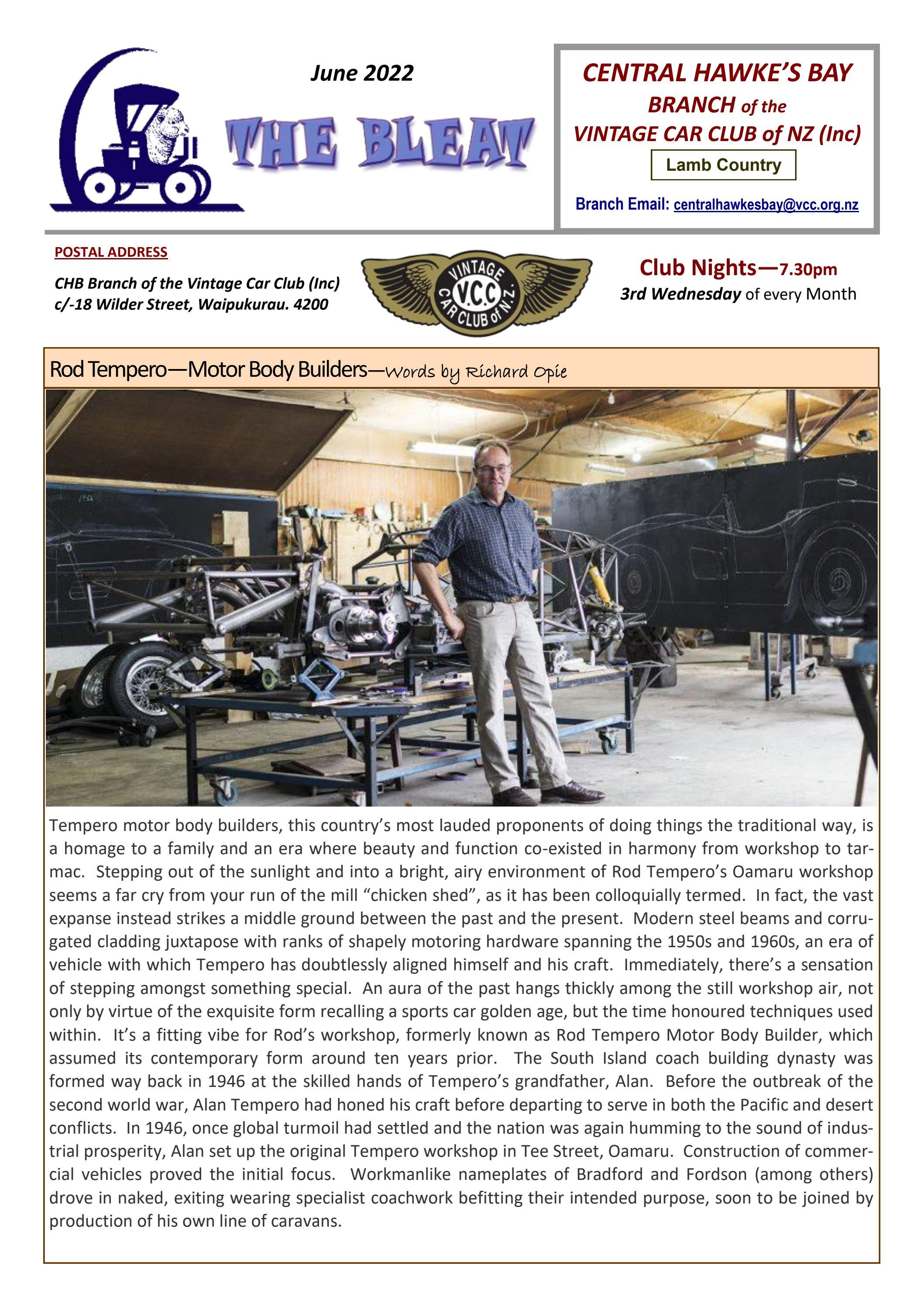 VCC CENTRAL HAWKES BAY THE BLEAT JUNE 2022 by Vintage Car Club of New